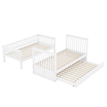 OKWISH Etagenbett Kinderbetten Dreierbetten mit Ausziehbett Hohe Geländer Stabile Treppe (90*200cm), ohne Matratze