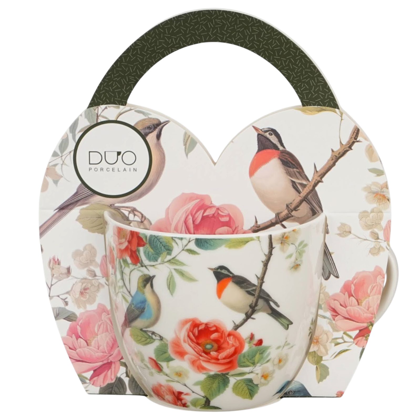 Duo-Gift Tasse DUO Porcelain – Tasse April im Geschenkkörbchen (460 ml) Vögel