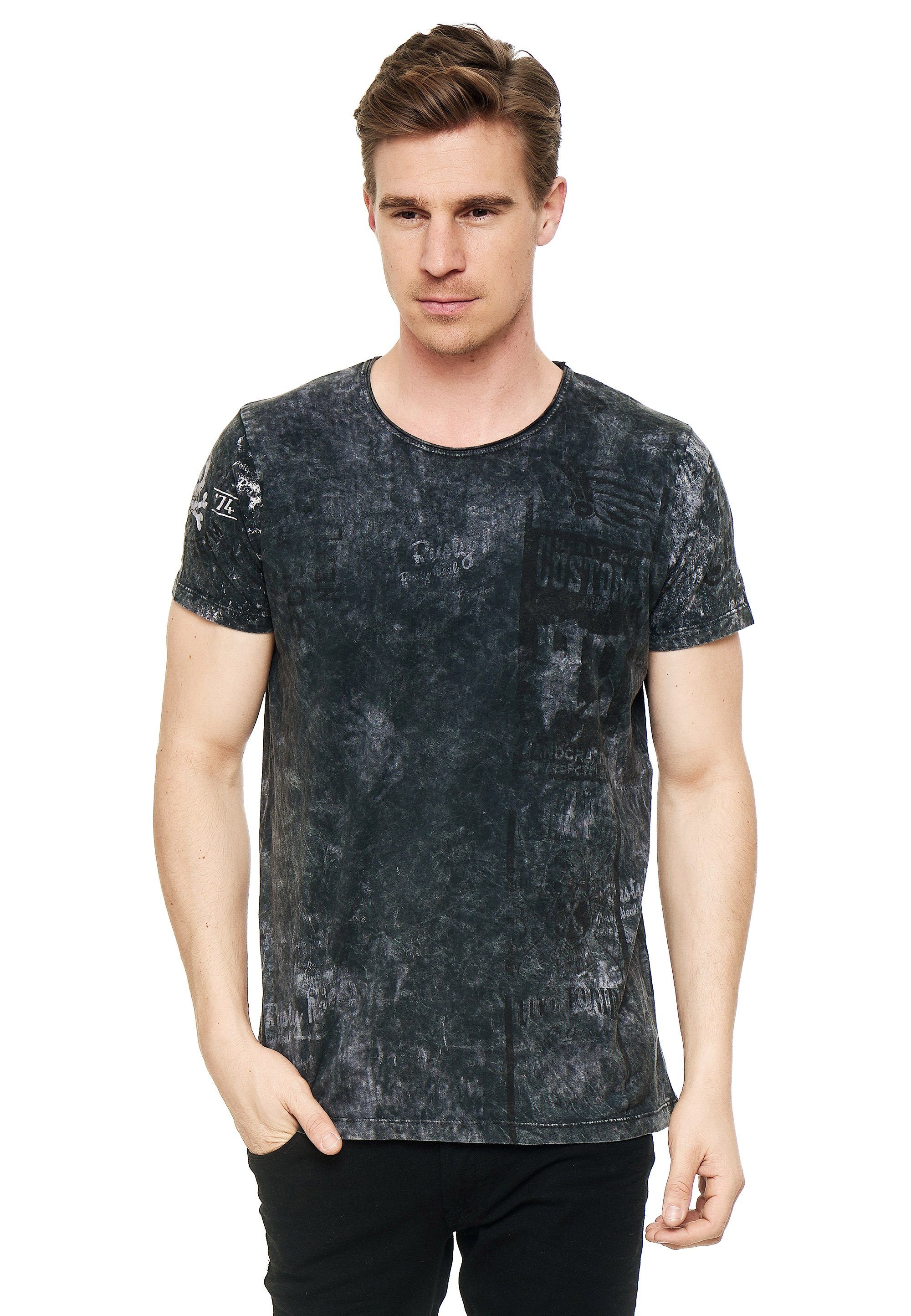 T-Shirt Neal Rusty modernem mit Print anthrazit