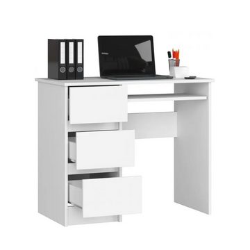 Roysson Home Computertisch Computertisch Schreibtisch 90cm 3 Schubladen Links Weiß ZEUS