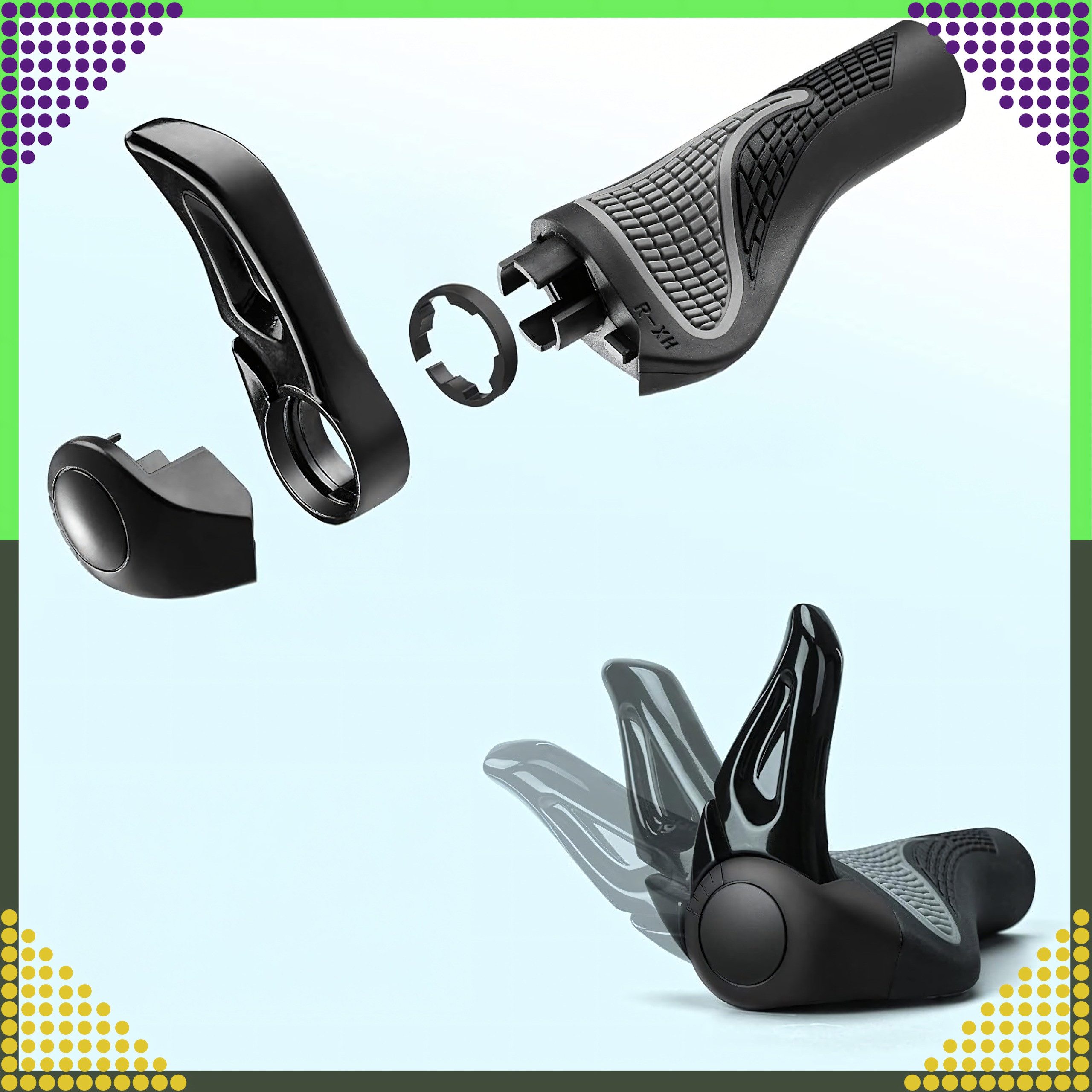 Realb2b Fahrradlenkergriff Fahrradgriffe mit Ecken ergonomisch rutschfest Aluminium MTB 2-teilig (Lenkergriff-Set für MTB, Trekking und E-Bike aus Gummi und Alu – Bild 4 von 5
