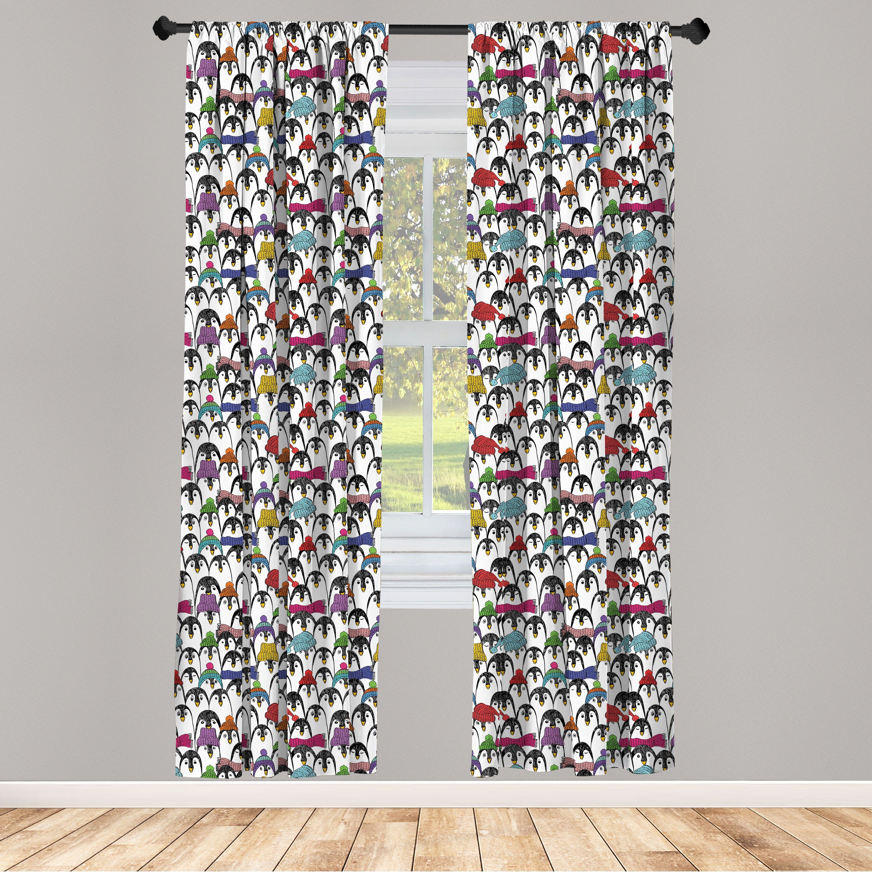 Gardine Vorhang für Wohnzimmer Schlafzimmer Dekor, Abakuhaus, Microfaser, Pinguin Winter-Cartoon-Tier