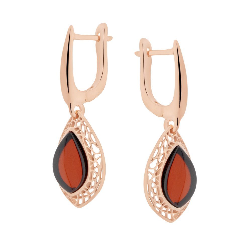 S&A Jewellery Design Paar Ohrhänger Ohrringe aus 925 Silber, rosévergoldet (mit Kirschbernstein, 2-tlg), 925 Sterling Silber Silberschmuck für Damen