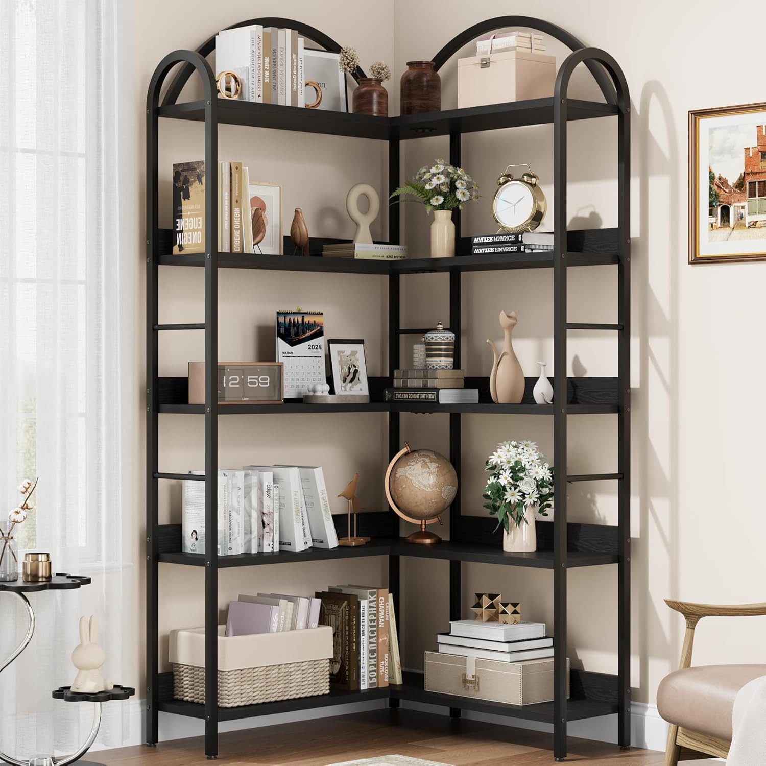 GarveeMore Bücherregal Gewölbtes,Eckbücherregal,L-förmiges Bücherregal,MDF, günstig online kaufen