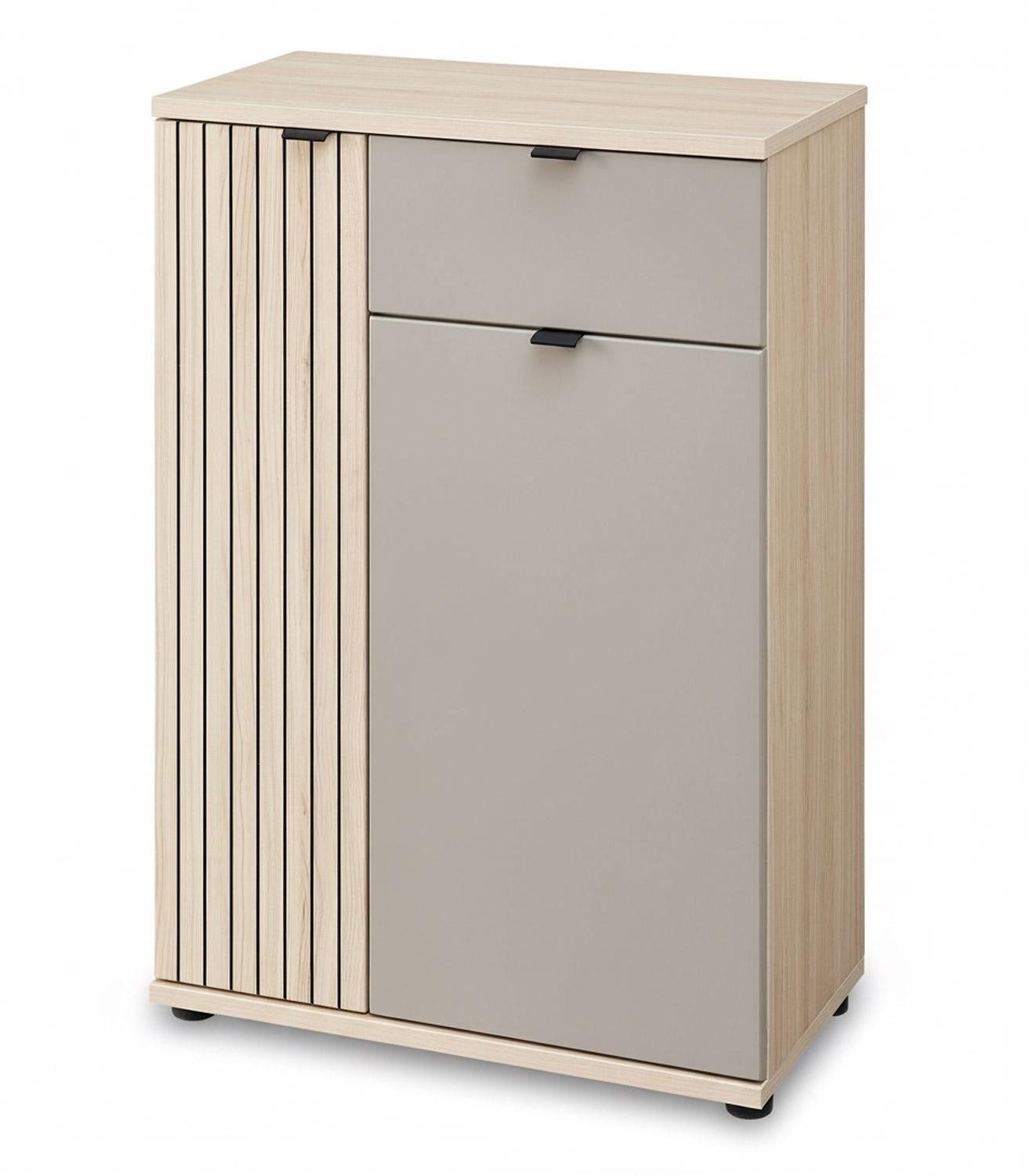 Innostyle Kommode PISA, Basaltfarben, Riva Eiche Dekor, 2 Türen, 1 Schublade, Soft-Close-Funktion, B 70 x H 103 x T 38 cm