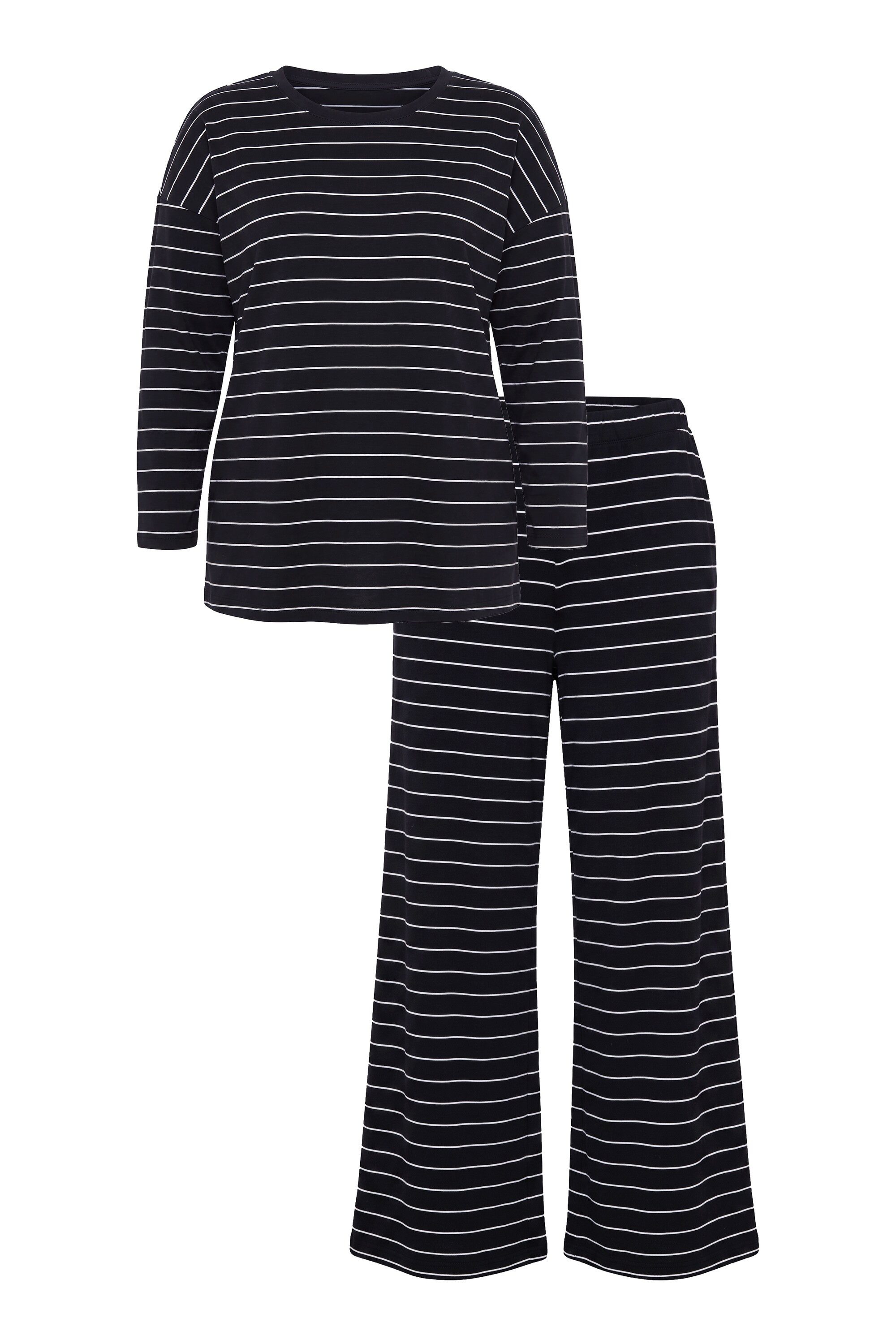 Ulla Popken Pyjama Pyjama Ringel Rundhals Langarm Biobaumwolle