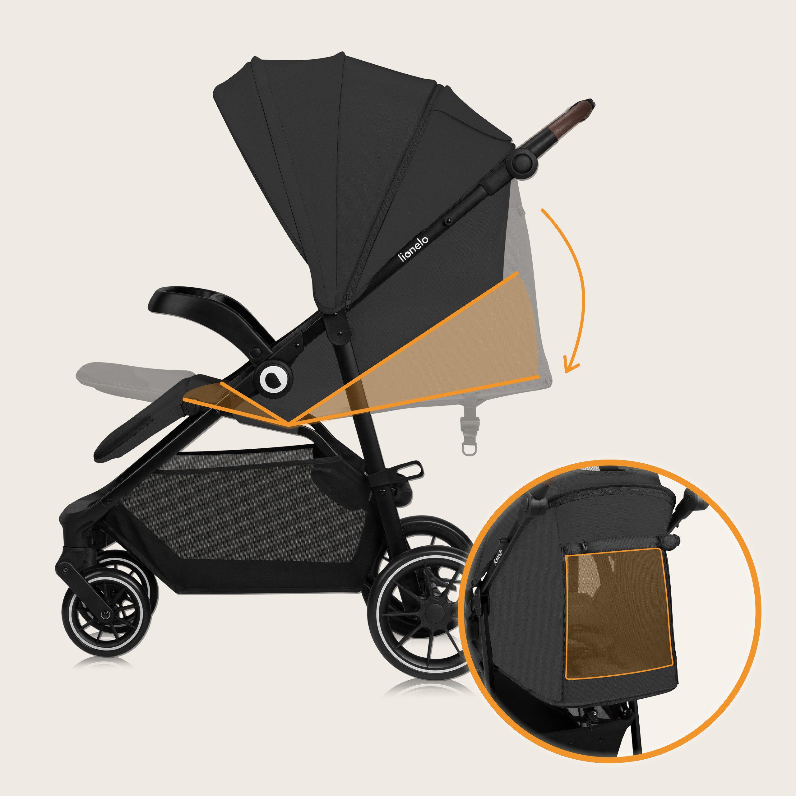 lionelo Kombi-Kinderwagen EMMA 1, (Set), Einhandfaltbar/Liegeposition/XXL-Verdeck/EVA-Räder – Bild 4 von 5