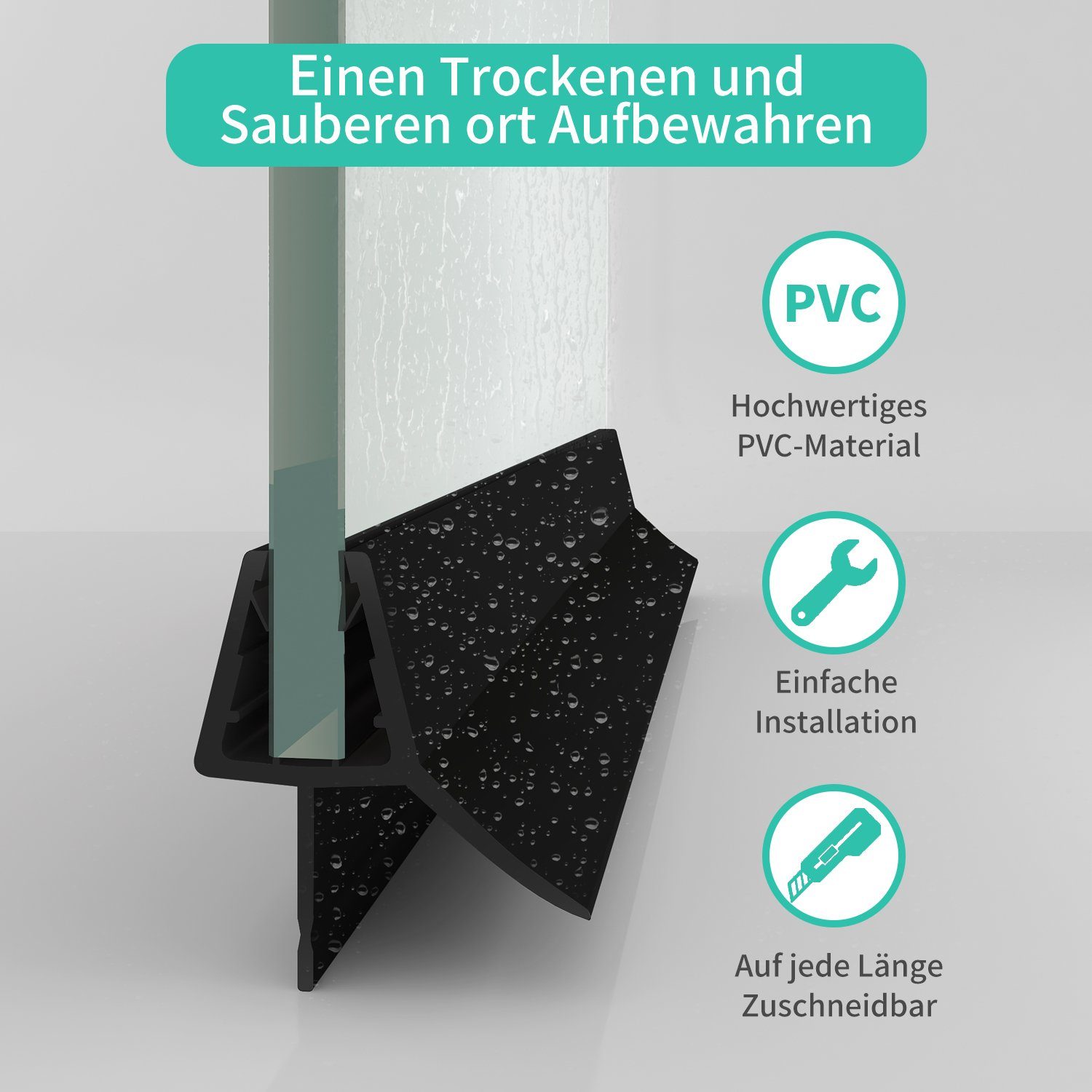 Boromal Duschdichtung Duschtürdichtung Duschwassersperre Geeignet für 4/5/6/7/8 mm Glasdicke, L: 60 cm, (2-St) – Bild 5 von 5