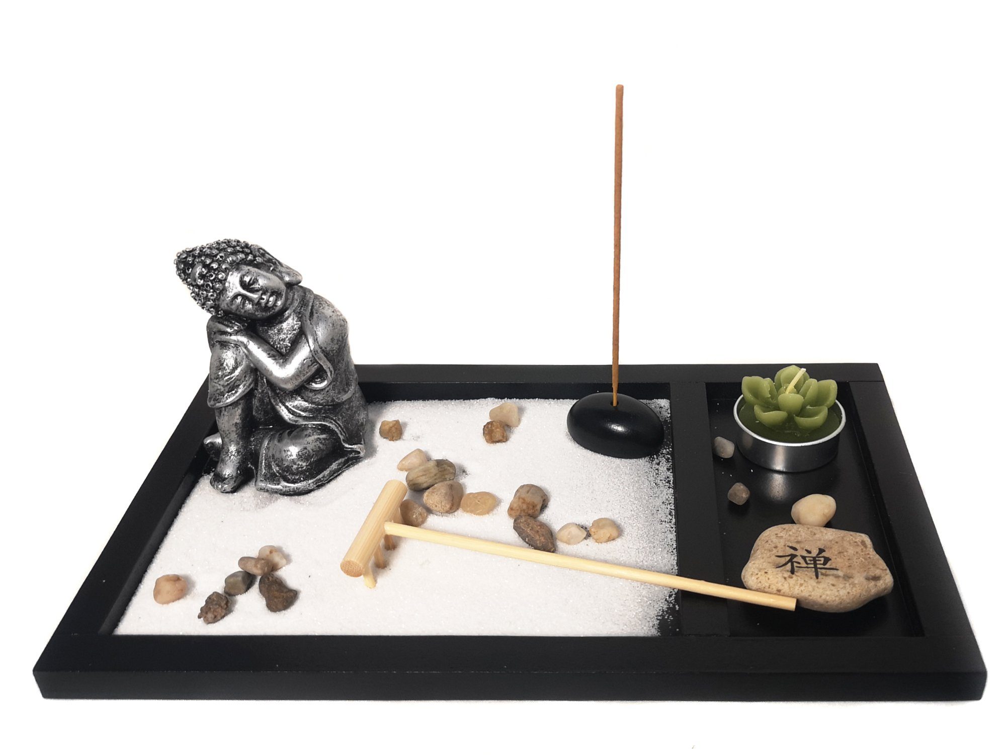 Yudu Dekofigur Zen-Garten mit Buddhafigur mit Teelicht Rauchstab Nr: YH072 – Bild 3 von 4