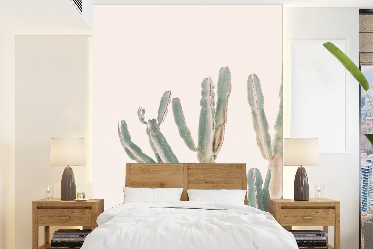 MuchoWow Fototapete Kaktus - Pflanze - Grün - Natur, Matt, bedruckt, (4 St), Montagefertig Vinyl Tapete für Wohnzimmer, Wandtapete
