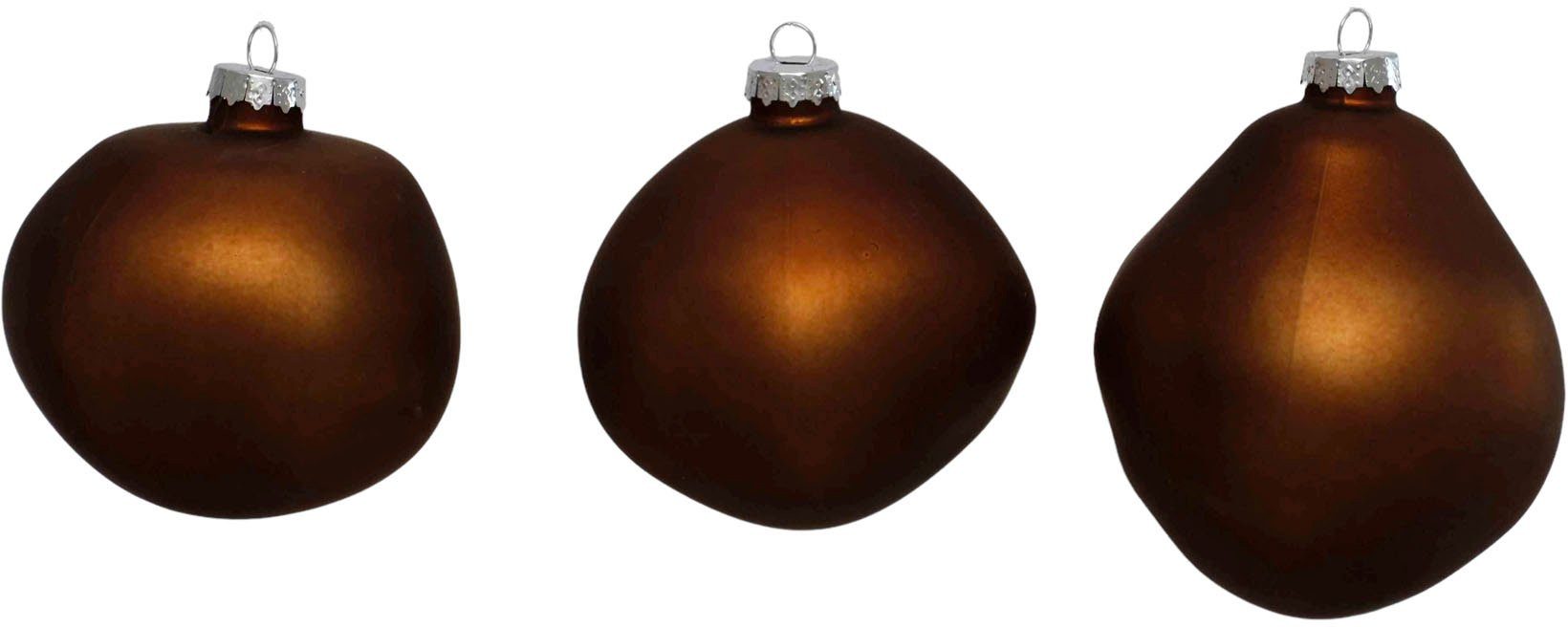 Leonique Weihnachtsbaumkugel Birdelle matt, Weihnachtsdeko, Christbaumschmuck, Christbaumkugeln (3 St), Baumkugeln in organischer Form, Ø 10 cm, organische Kugeln aus Glas braun matt | Weihnachtskugeln