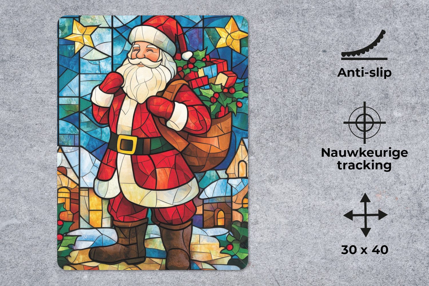 MuchoWow Mauspad Weihnachtsmann - Glas - Farbenfroh (1-St), Büro für Tastatur und Maus, Mousepad Gaming, Desk Mat, 30x40 cm