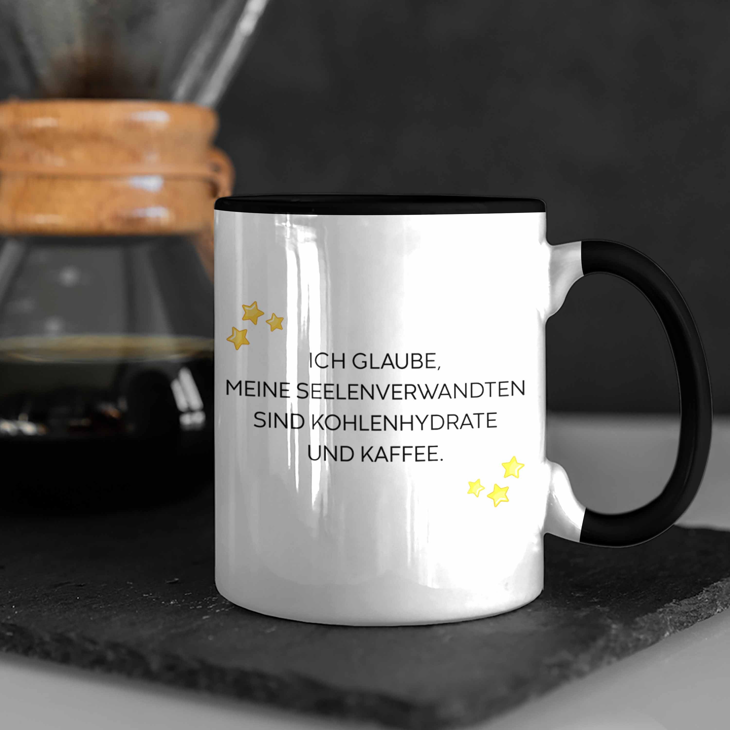 Trendation Tasse Trendation Sarkasmus für mit Frauen Arbeit und Lustige Sprüchen Tasse mit Tassen Spruch Kaffee Kollegin Geschenk - Lustig Büro Männer Kohlenhydrathe Becher Schwarz