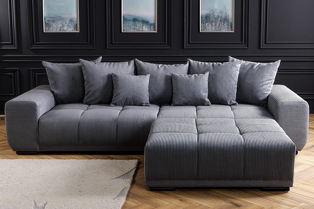 riess-ambiente Big-Sofa ELEGANCIA 285cm anthrazit - Cord, Buche, Federkern, inkl. Kissen, FSC, Einzelartikel 1 Teile, Moderne XXL-Couch - ideal für Wohn- & Schl – Bild 4 von 5