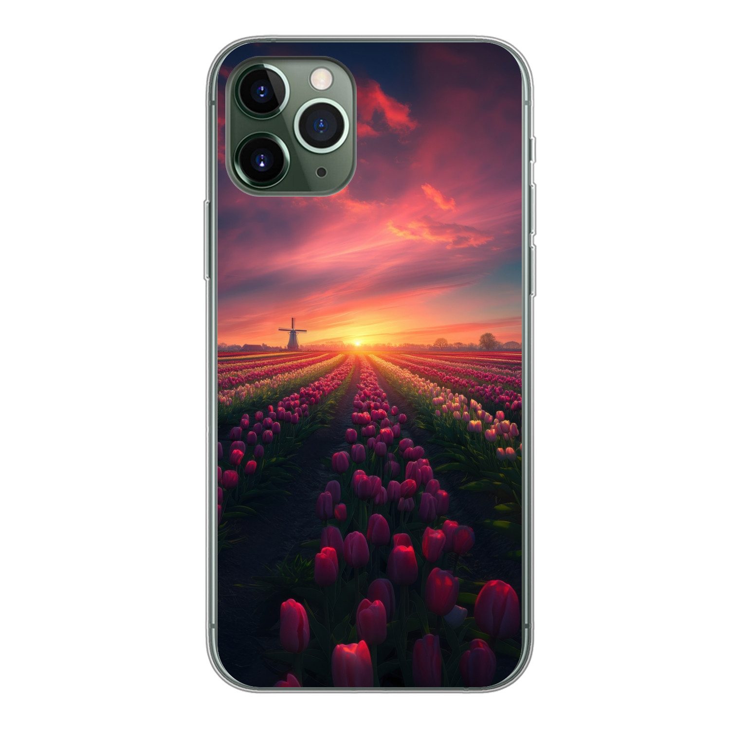 MuchoWow Handyhülle für Apple iPhone 11 Pro Windmühle - Sonnenuntergang - Landschaft, Smartphone-Bumper, Print, Handy Schutzhülle Dünn