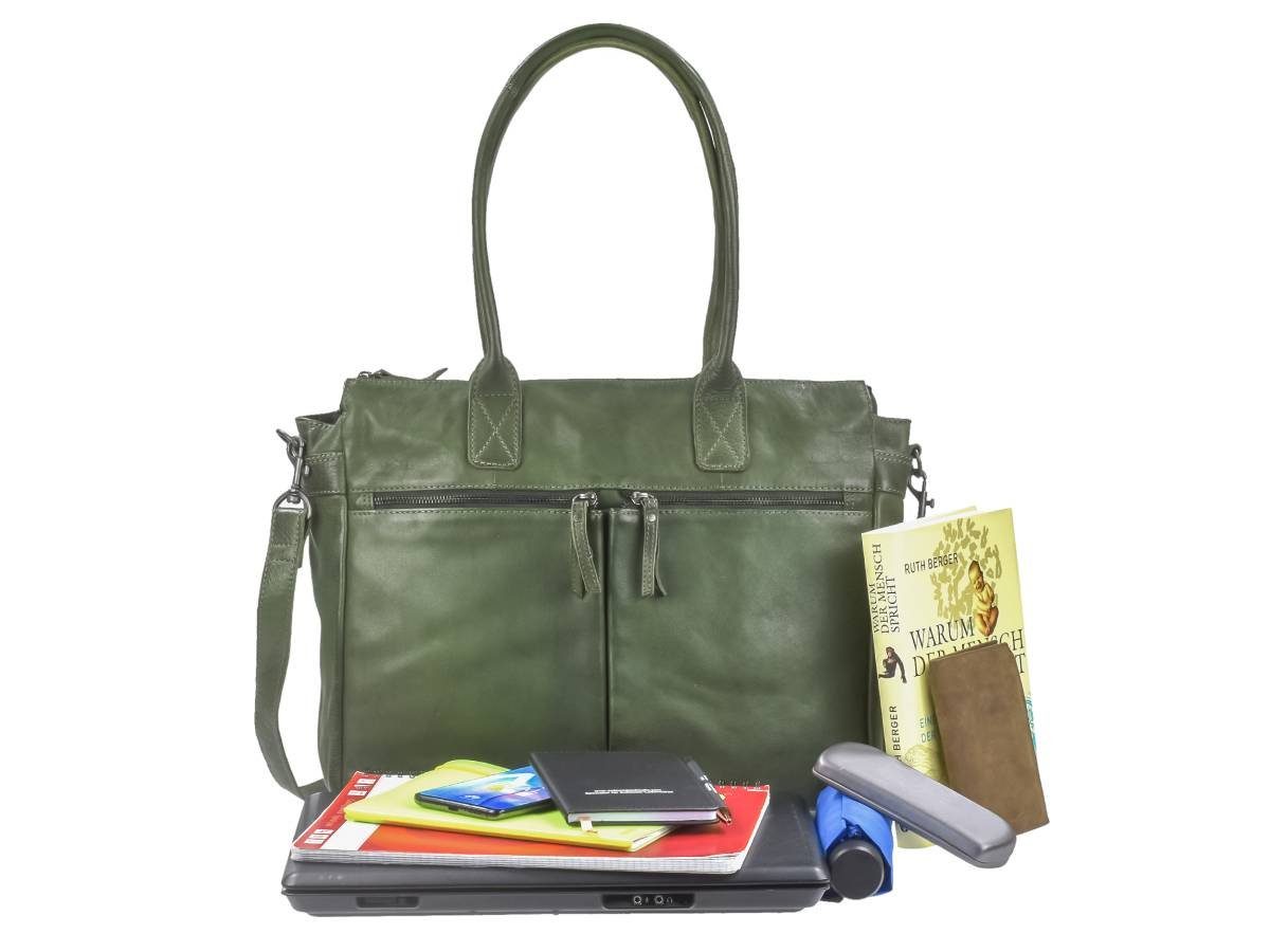 Bear Design Shopper "Binni" Callisto Pelle Leder, große Handtasche, Schultertasche 45x32cm, weich, knautschig grün