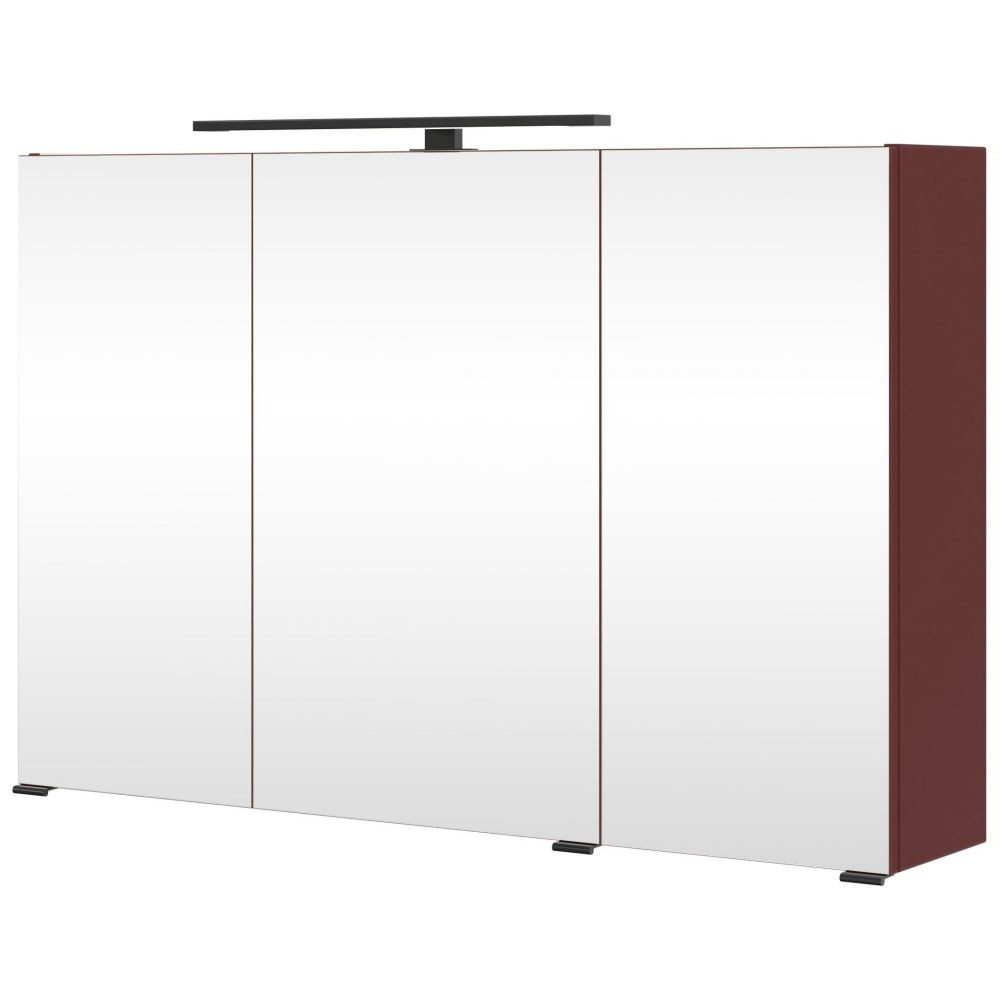 Lomadox Spiegelschrank ATELLA-03 in rot, Aufbauleuche, Schalter und Steckdose, 3-türig, Metallgriff