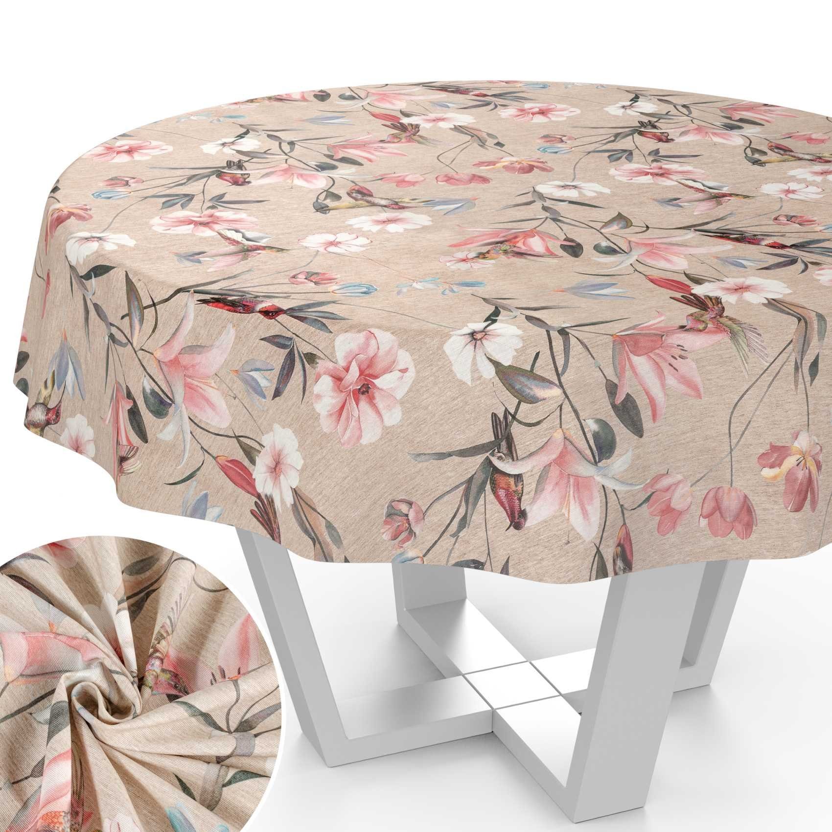 ANRO Tischdecke aus Stoff mit Blumen Pflanzen wasserabweisend Tischtuch Tischwäsche (Einzelstück 1-tlg), mit Acryl Beschichtung