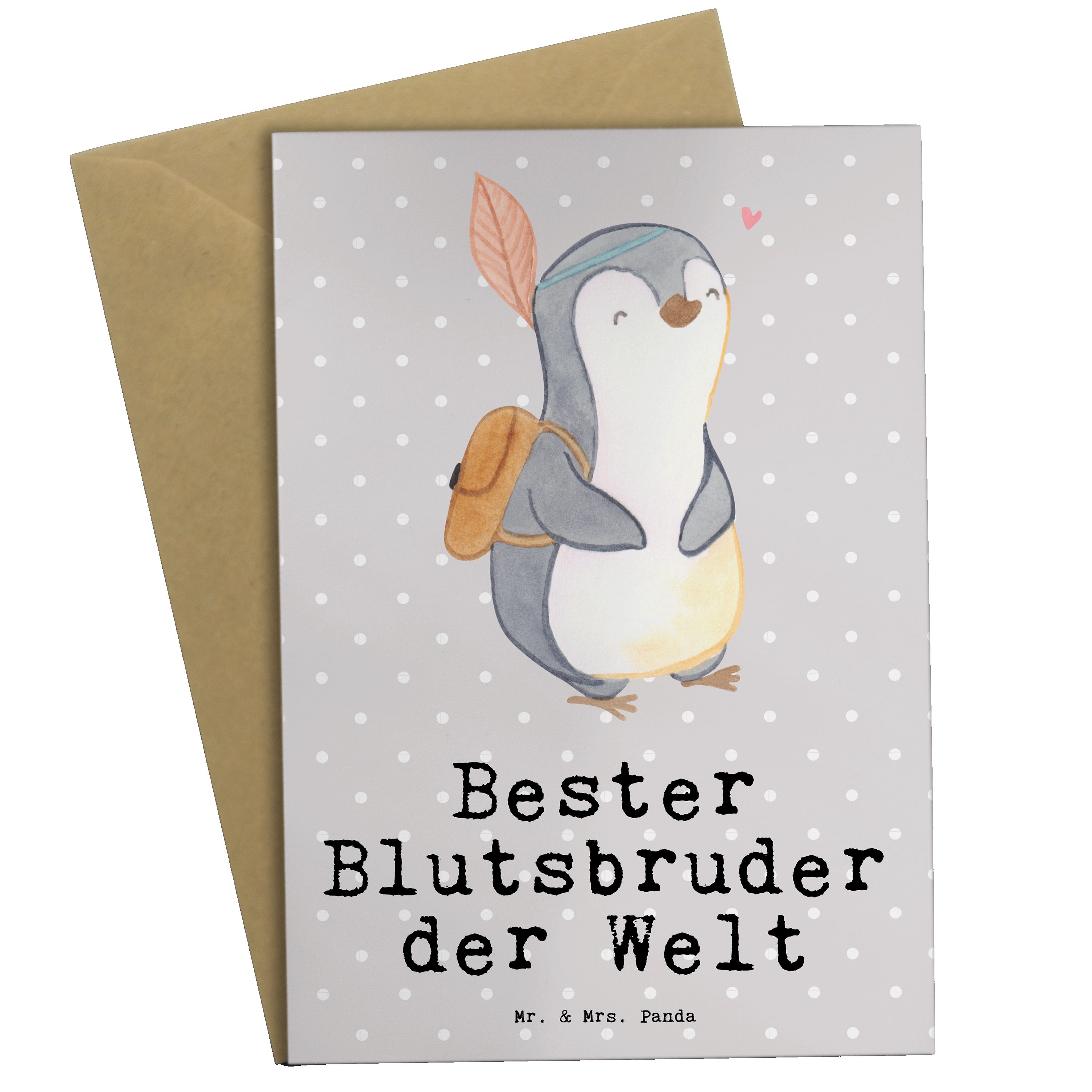 Mr. & Mrs. Panda Grußkarte Pinguin Bester Blutsbruder der Welt - Grau Pastell - Geschenk, Einlad