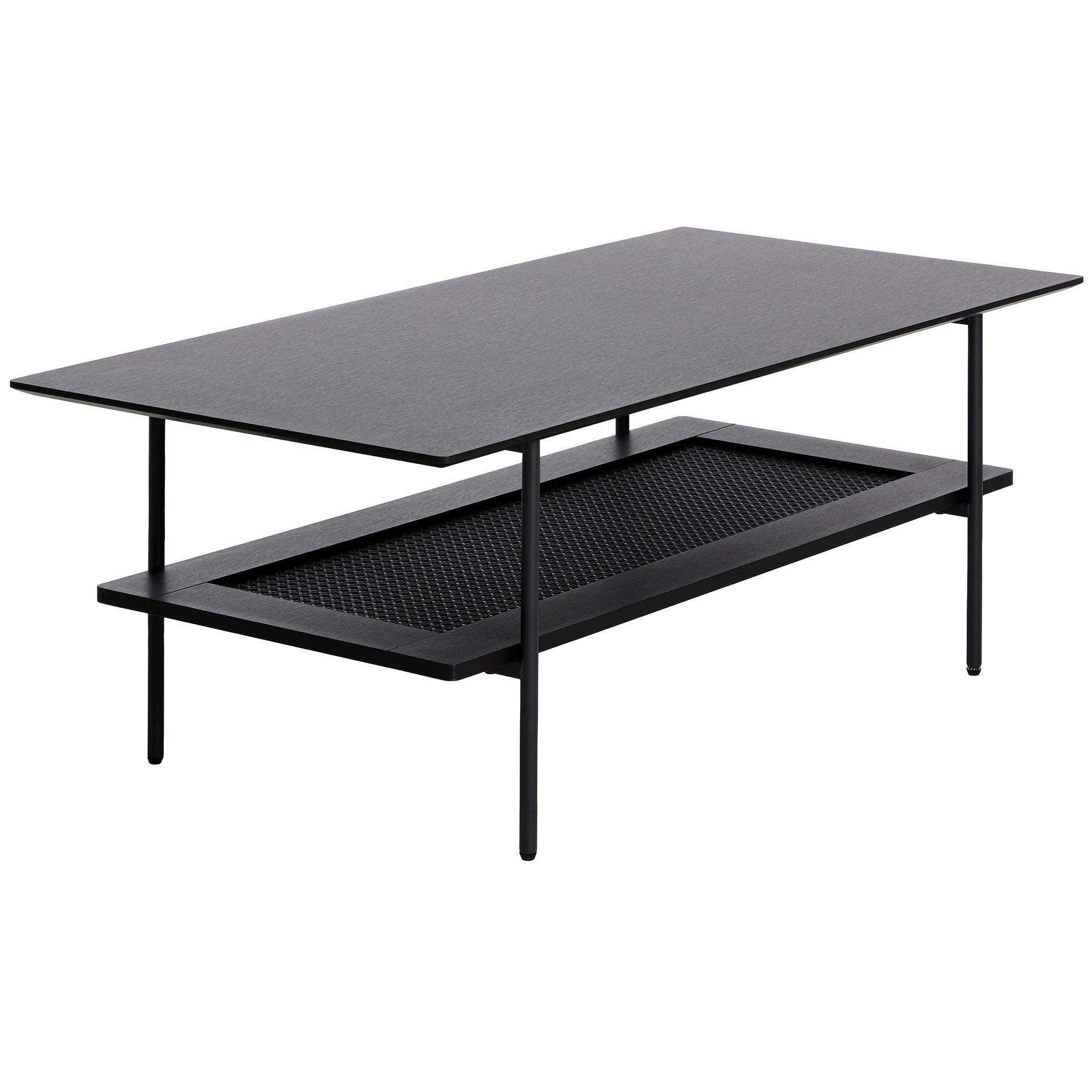 Selsey Couchtisch MOGEST, Couchtisch mit Ablage, Polyrattan-Look, Eiche schwarz