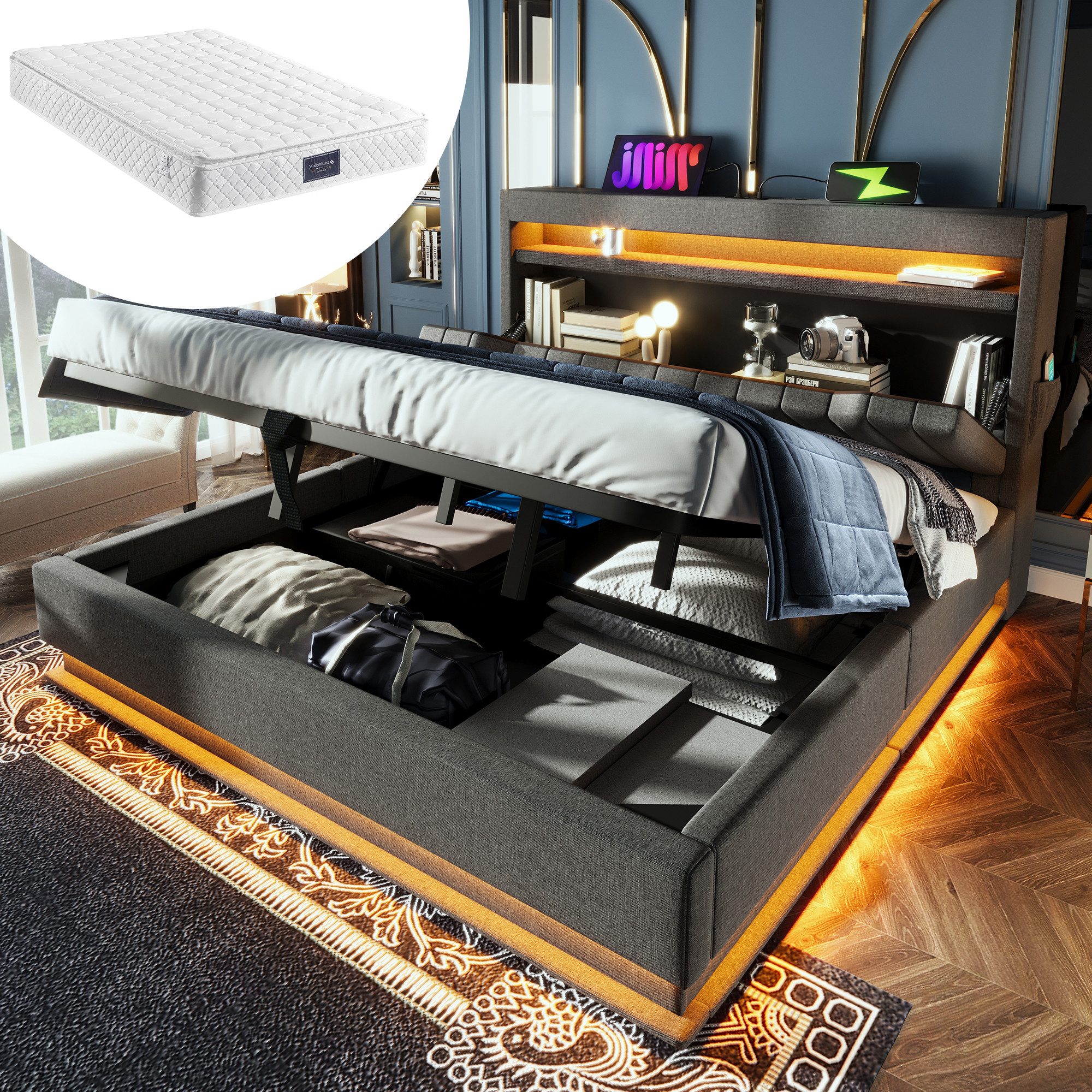 HAUSS SPOLE Polsterbett 160x200 mit USB- günstig online kaufen