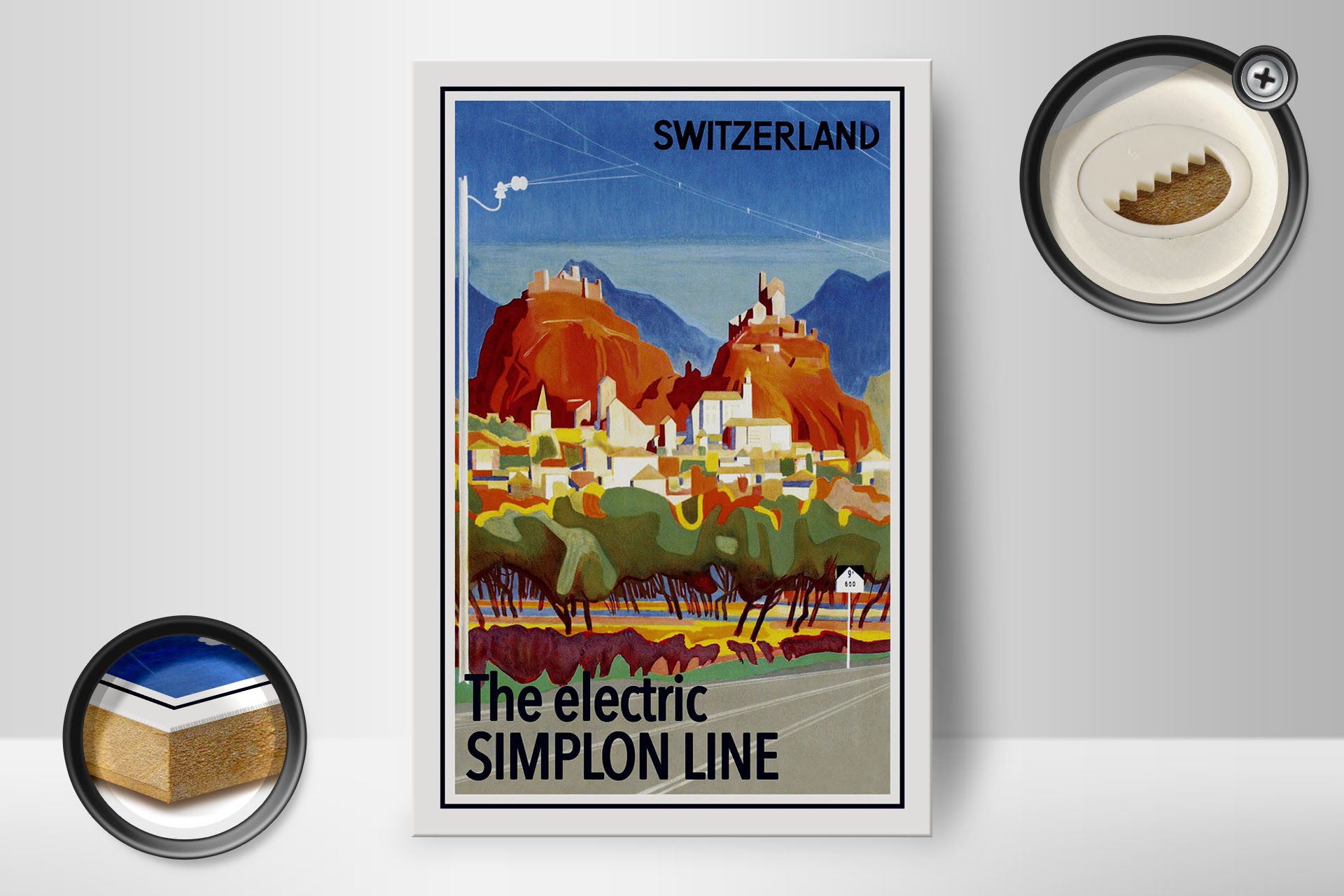 Femer GmbH Holzbild Reise 12x18 cm Schweiz The electric Simlon line, (1 St), Glatte Holzfaserplatte (MDF), vorn beschichtet