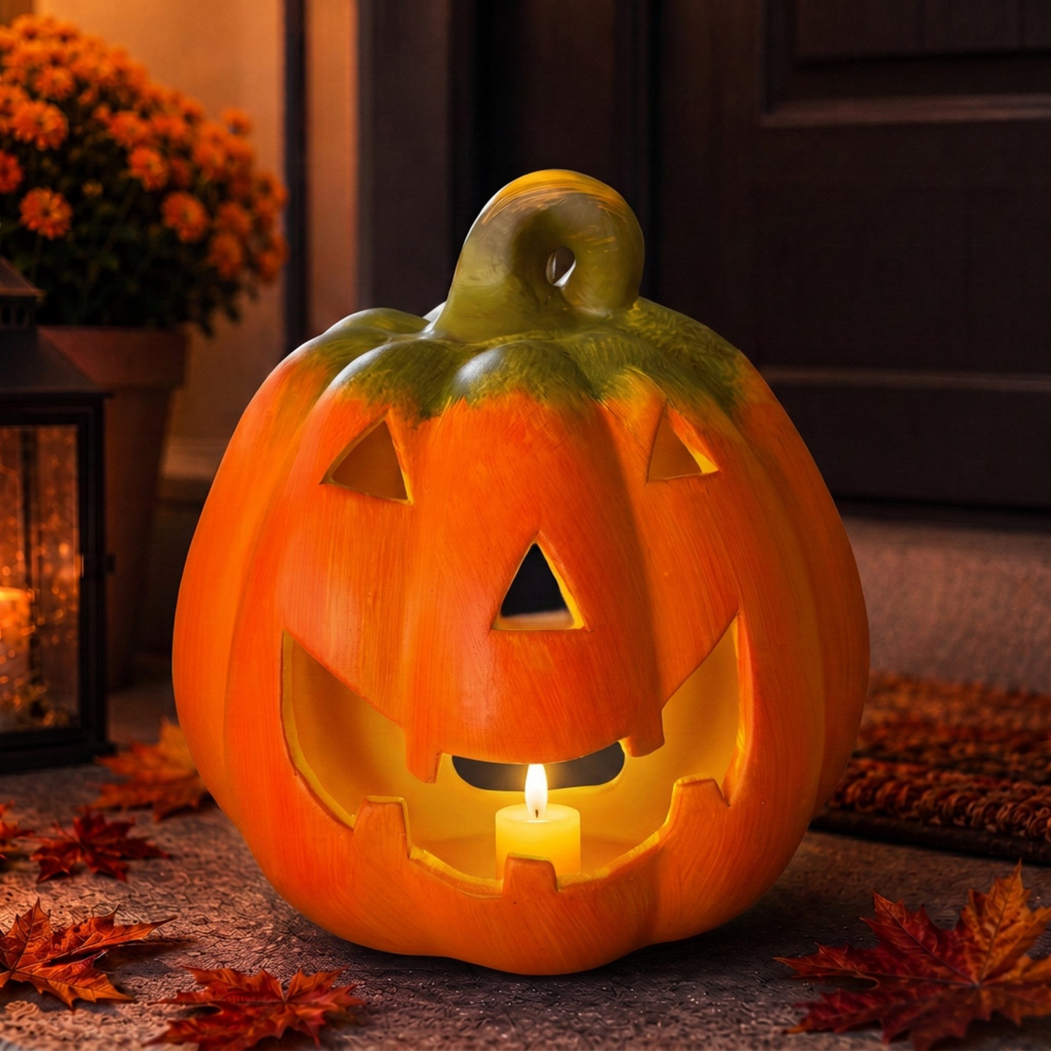 matches21 HOME & HOBBY Dekofigur Kürbis-Laterne als LED Halloween-Deko Windlicht in 19x20 cm, Gruseliger Jack-O-Lantern Deko-Kürbis als innen außen Herbst-Deko
