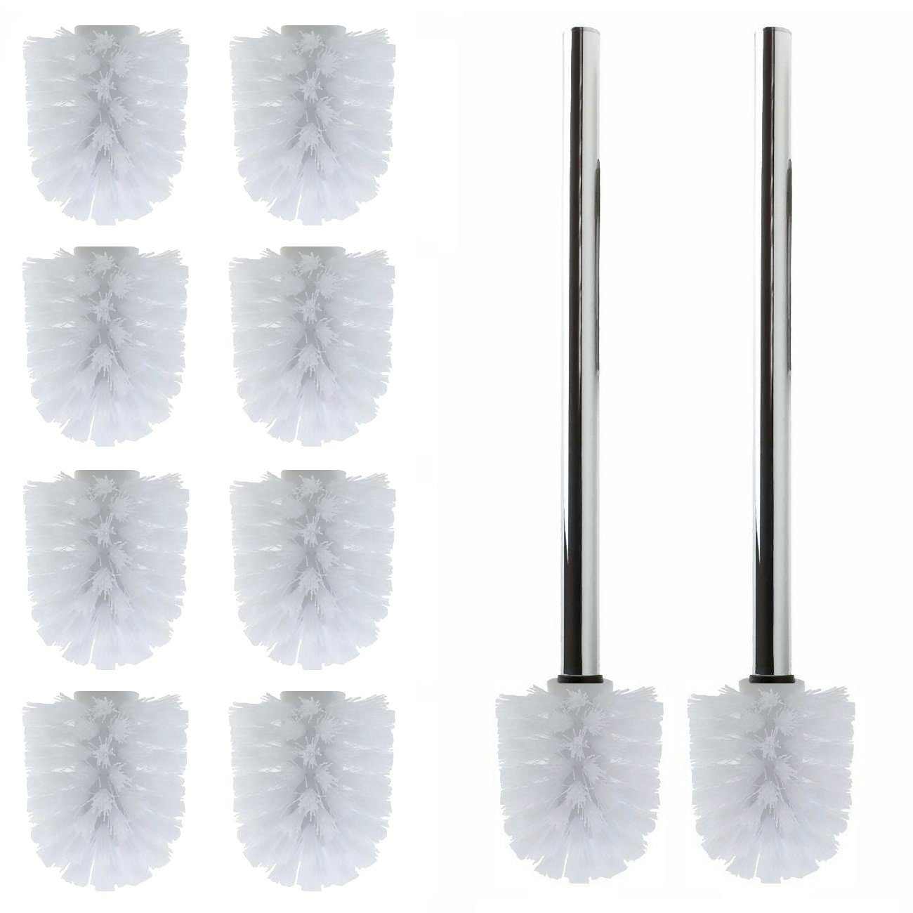 Daloual WC-Reinigungsbürste Ersatzbürstenköpfe Ø 6,5 cm inklusive Edelstahlgriff, Badezimmer, Gäste-WC, (Vorteils-Set, 12-tlg), Auswechselbarer Bürstenkopf, hochwertige Borsten, rostfrei, Edelstahl