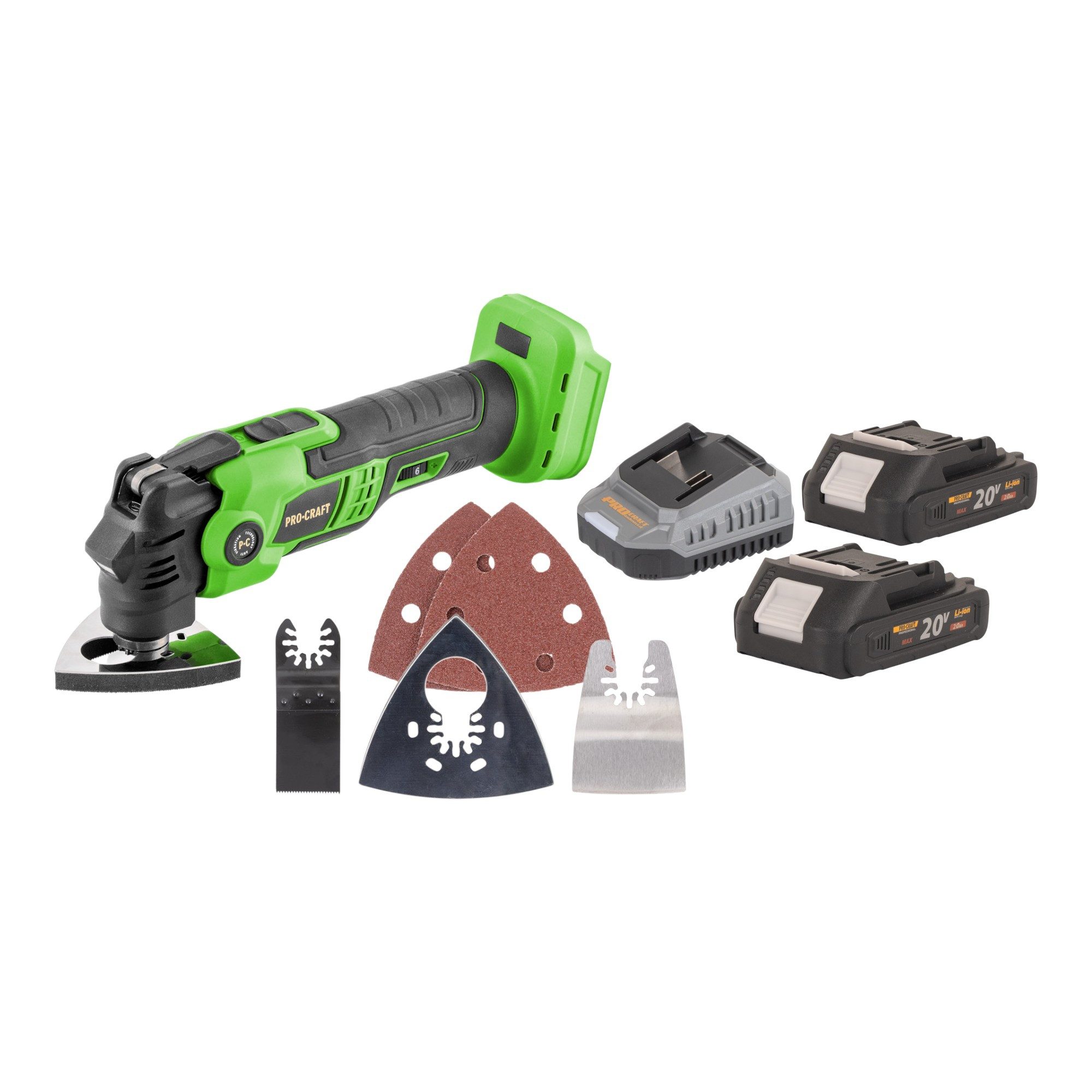 PRO CRAFT Akku-Multifunktionswerkzeug PMT22bb 20 V Brushless + 2x Akku 2,0 Ah + Ladegerät