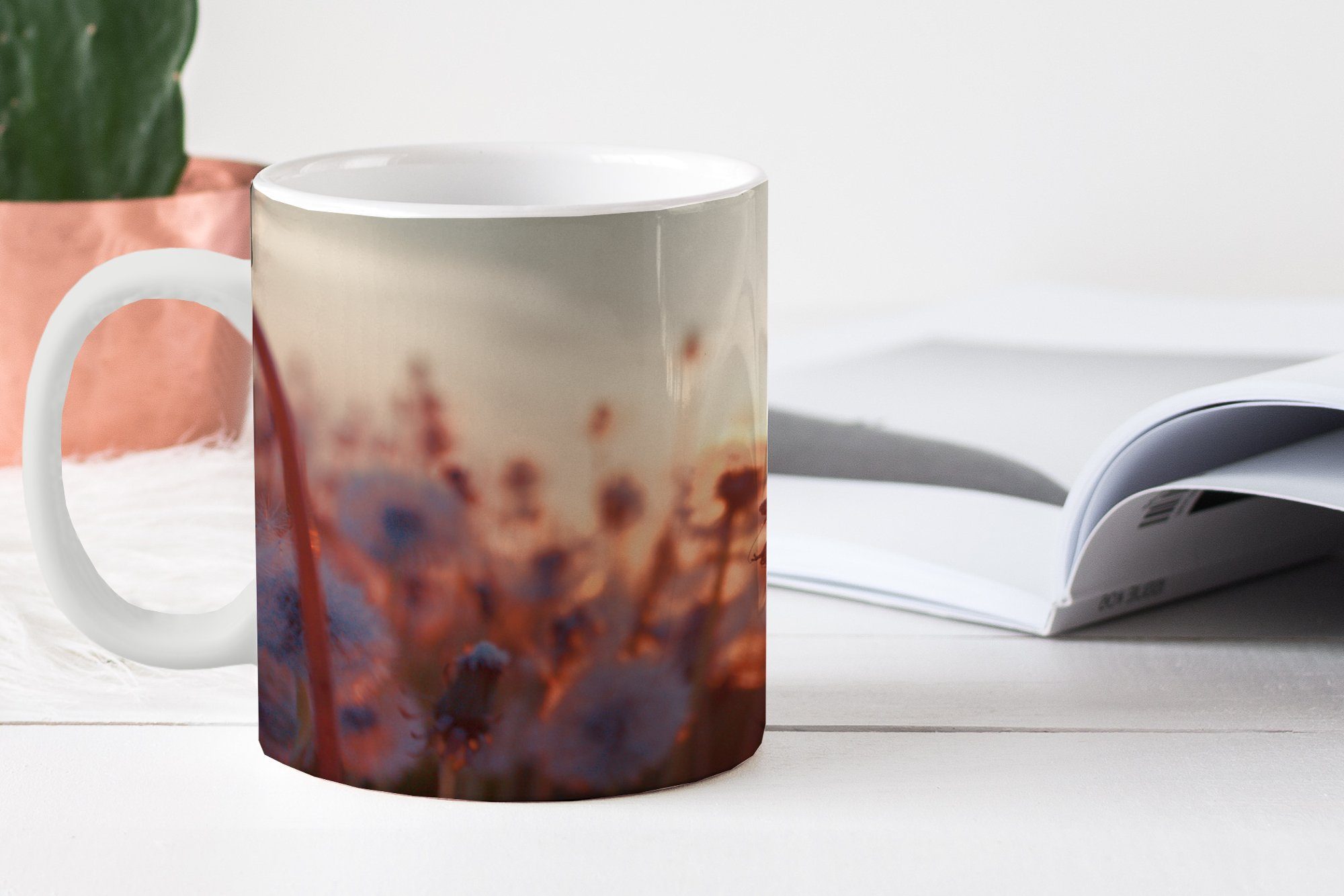 Geschenk Sonnenuntergang Becher, Keramik, Kaffeetassen, Frühling, Teetasse, MuchoWow Teetasse, - Löwenzahn Tasse -