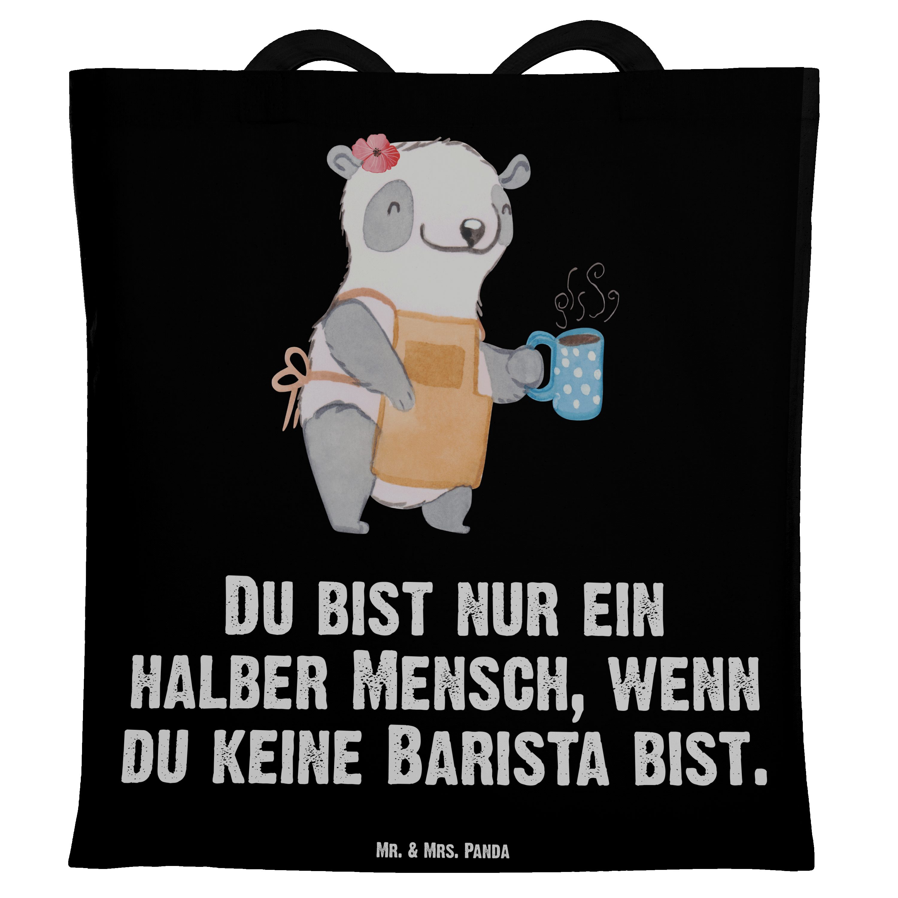 Mr. & Mrs. Panda Tragetasche Barista mit Herz - Schwarz - Geschenk, Danke, Beutel, Eröffnung Cafe, (1-tlg)