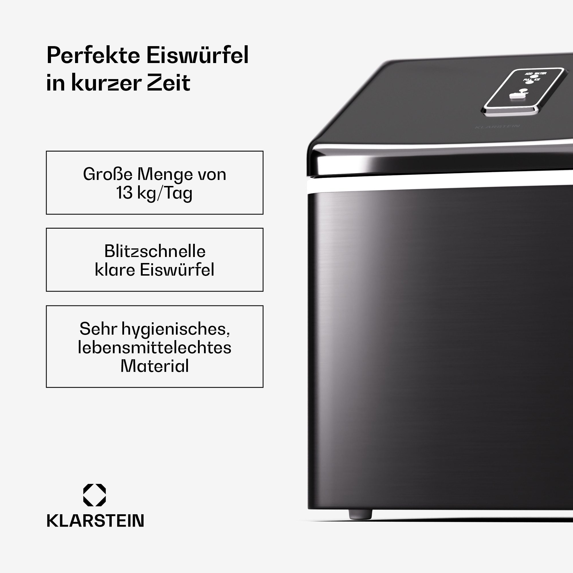 Klarstein Eiswürfelmaschine Clearcube Eiswürfelbereiter, Edelstahl für Zuhause 13kg/Tag LED Display 2,2 L Eiswürfelbereiter – Bild 3 von 5