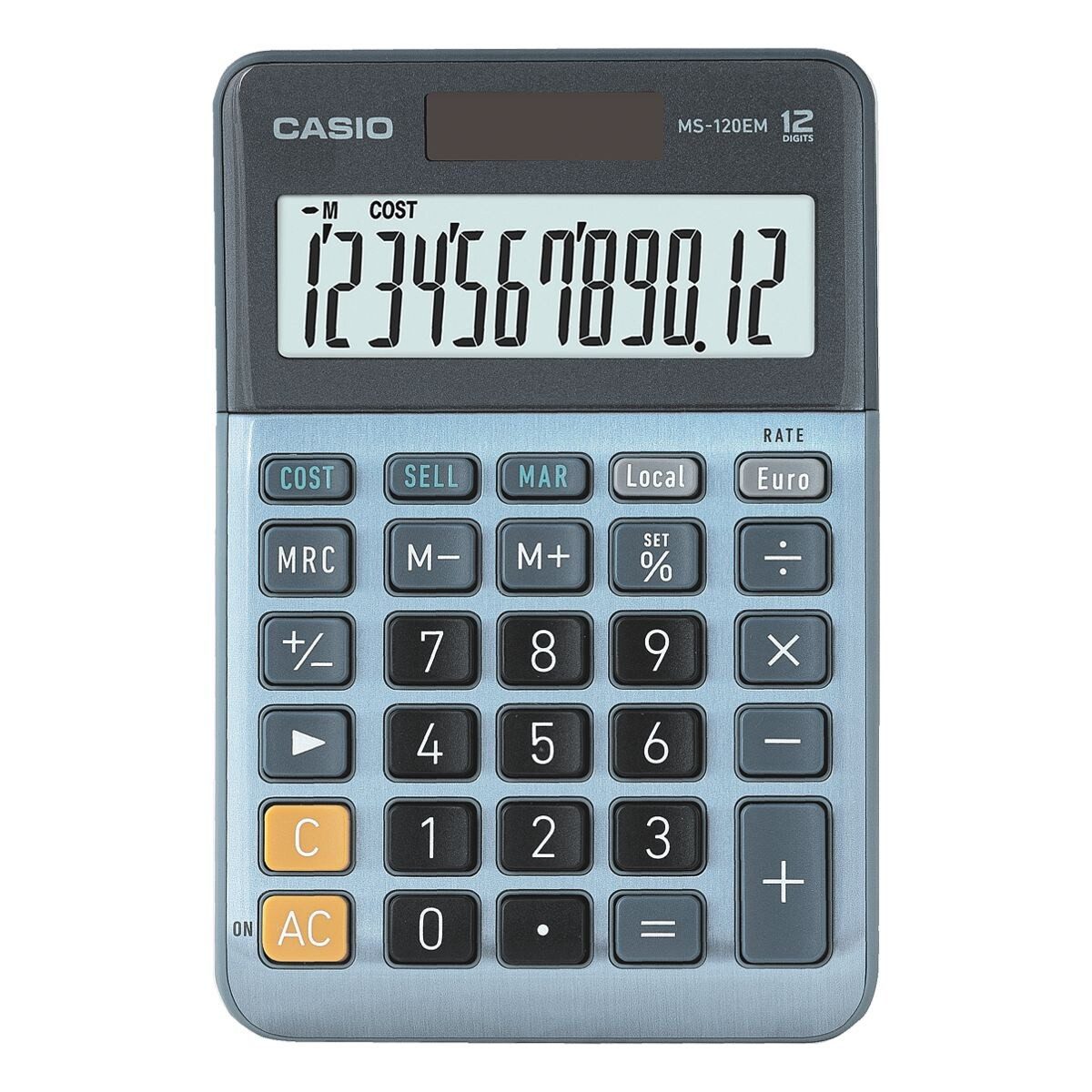 CASIO Taschenrechner MS-120EM, mit Aluminiumfront, 12-stellig
