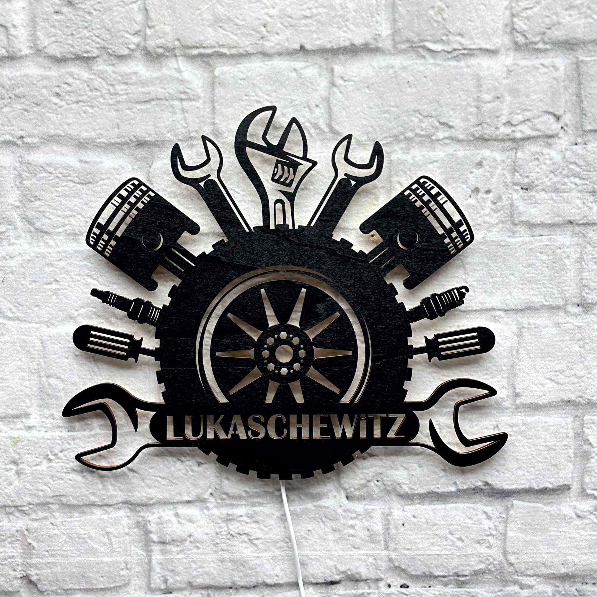 WoodFriends Wandbild Geschenk KFZ Meister Deko Autowerkstatt Mechaniker