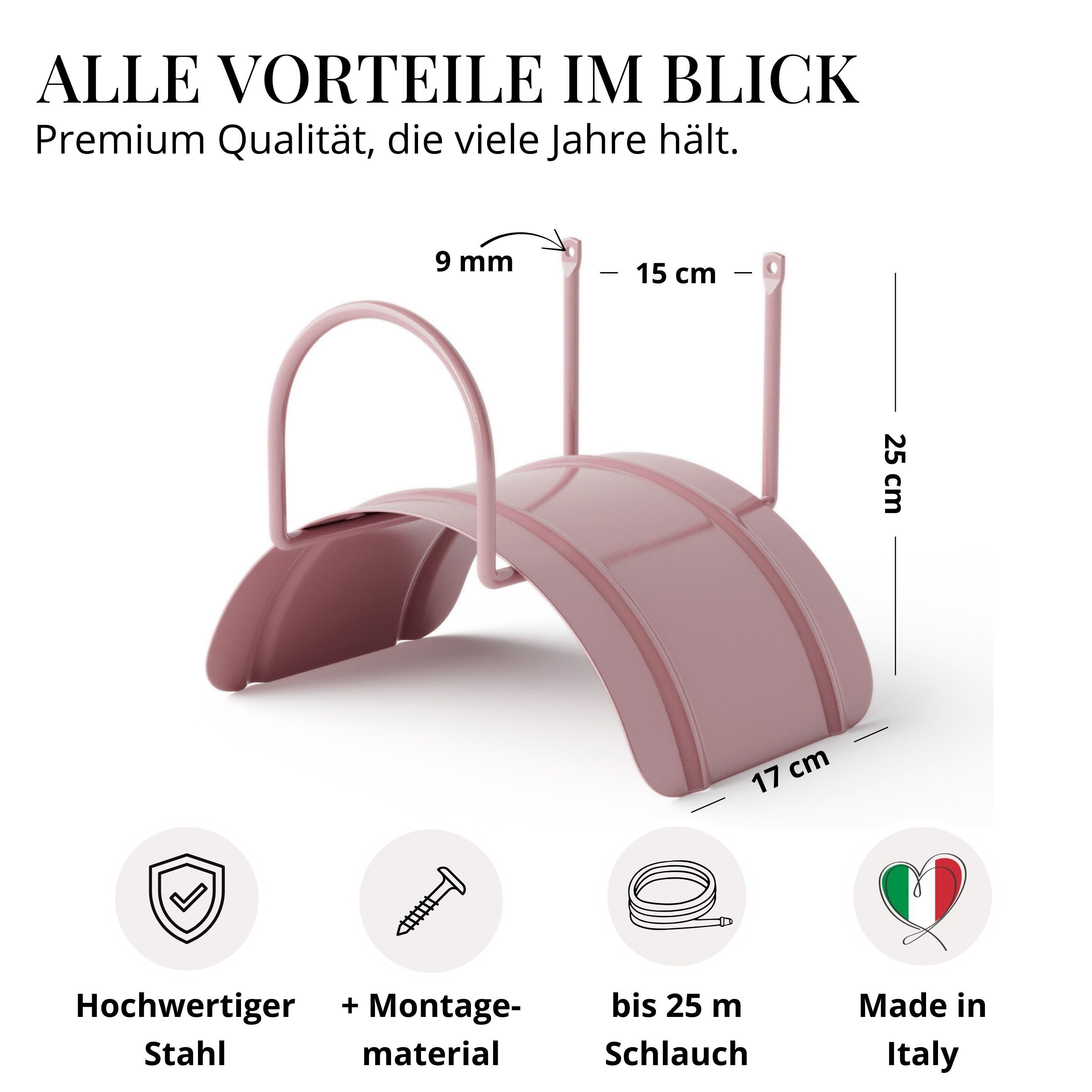 LIVLIG Wandschlauchhalter Halterung, Wandschlauchhalter bis zu 30 Meter Schlauch, aus pulverbeschichtetem Stahl
