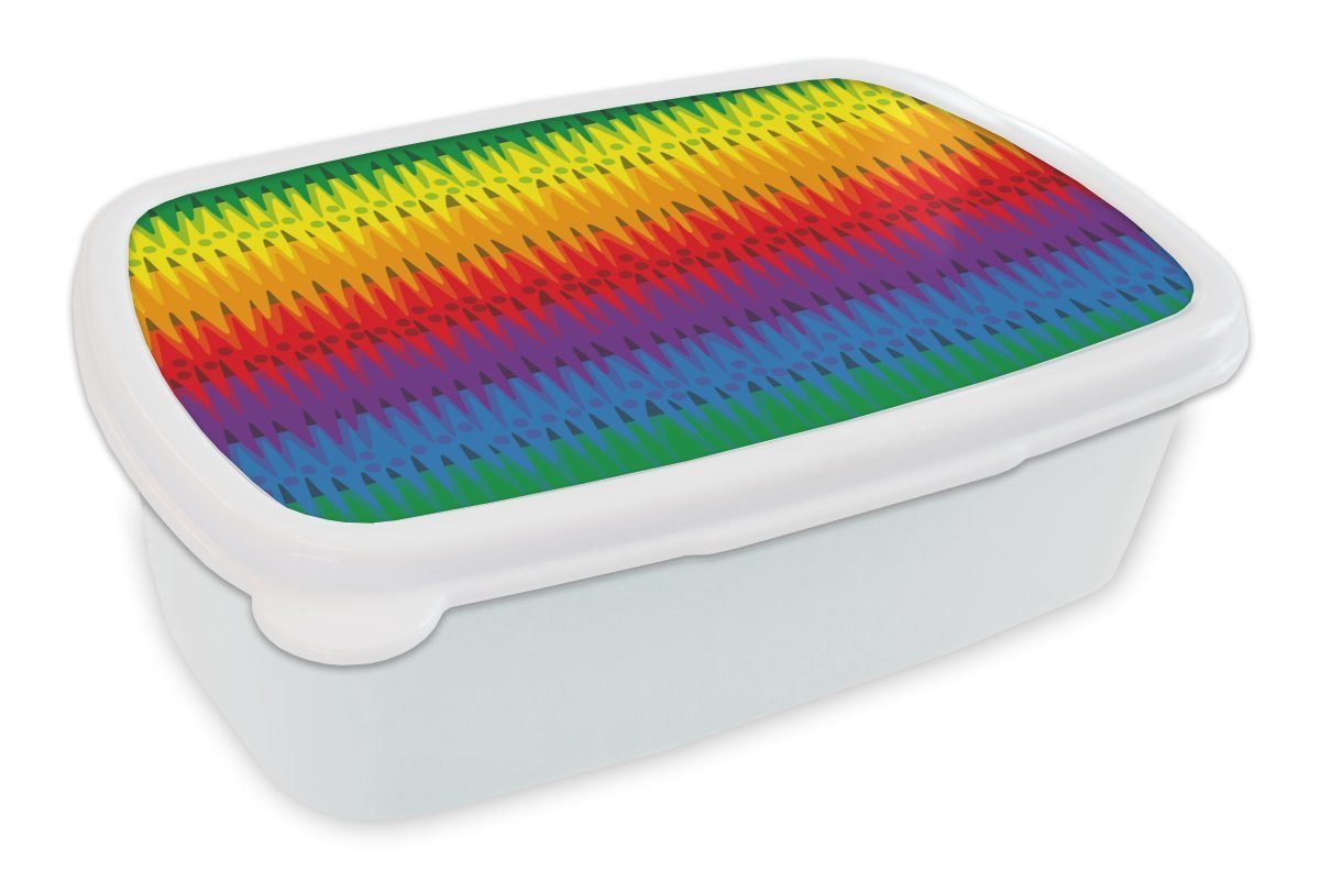 MuchoWow Lunchbox Muster - Regenbogen - Abstrakt, Kunststoff, (2-tlg), Brotbox für Kinder und Erwachsene, Brotdose, für Jungs und Mädchen weiß