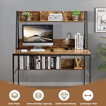 COSTWAY Schreibtisch, mit Bücherregal & Ablage, Holz & Metall, 120x57x140cm