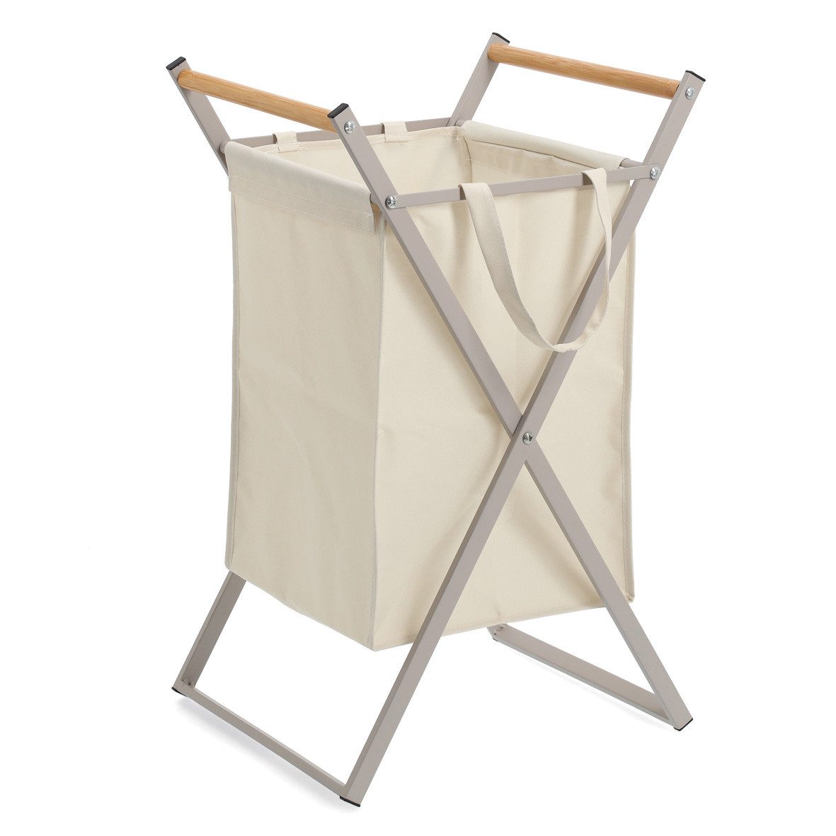 Zeller Present Küchenorganizer-Set Wäschesammler, Metall/Holz/Polyester, greige, ca. 36,5 x 40 x 67 cm