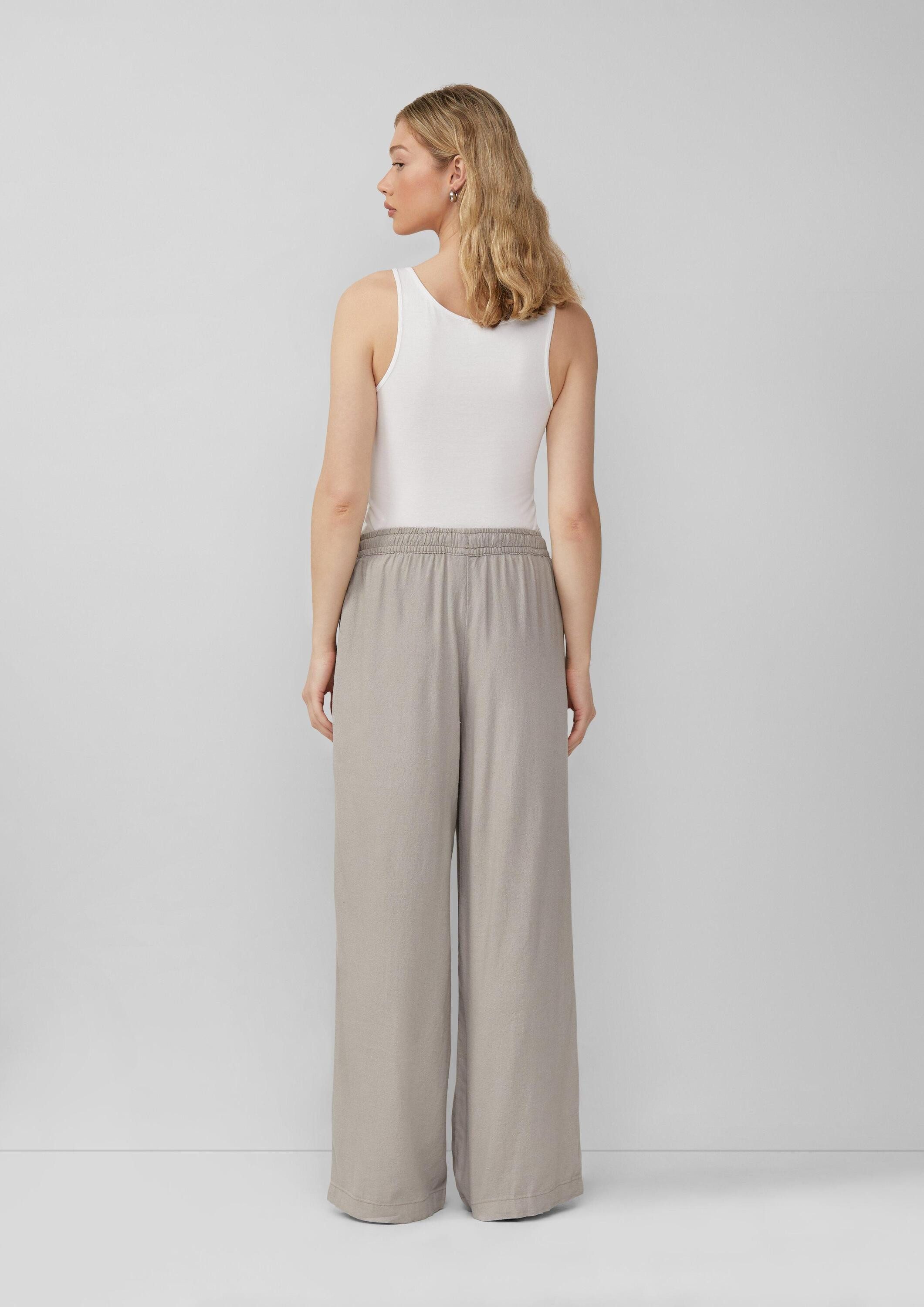 QS Chinos Hose Leinenmixhose mit Gummizug und weitem Bein