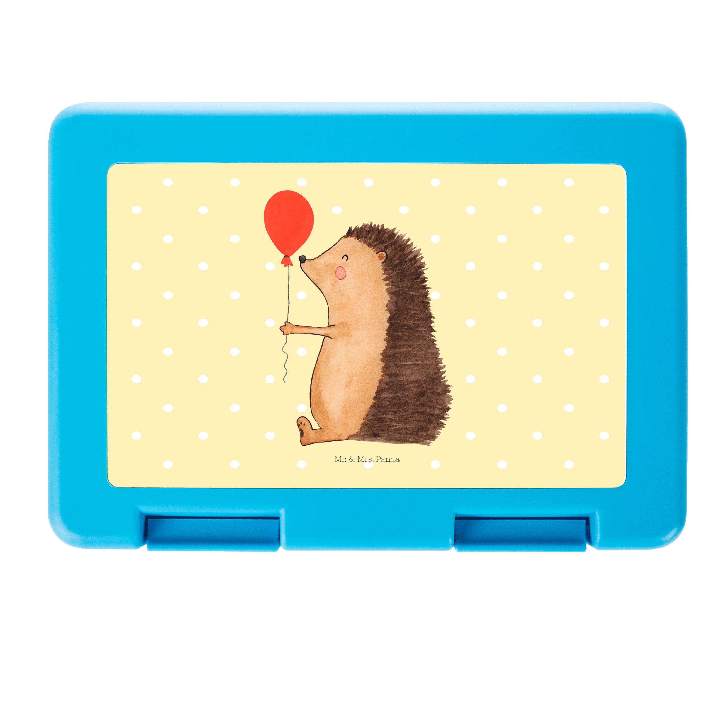Mr. & Mrs. Panda Butterdose Igel mit Luftballon - Gelb Pastell - Geschenk, Brotzeitbox, Brotbox, Premium Kunststoff, (1-tlg)