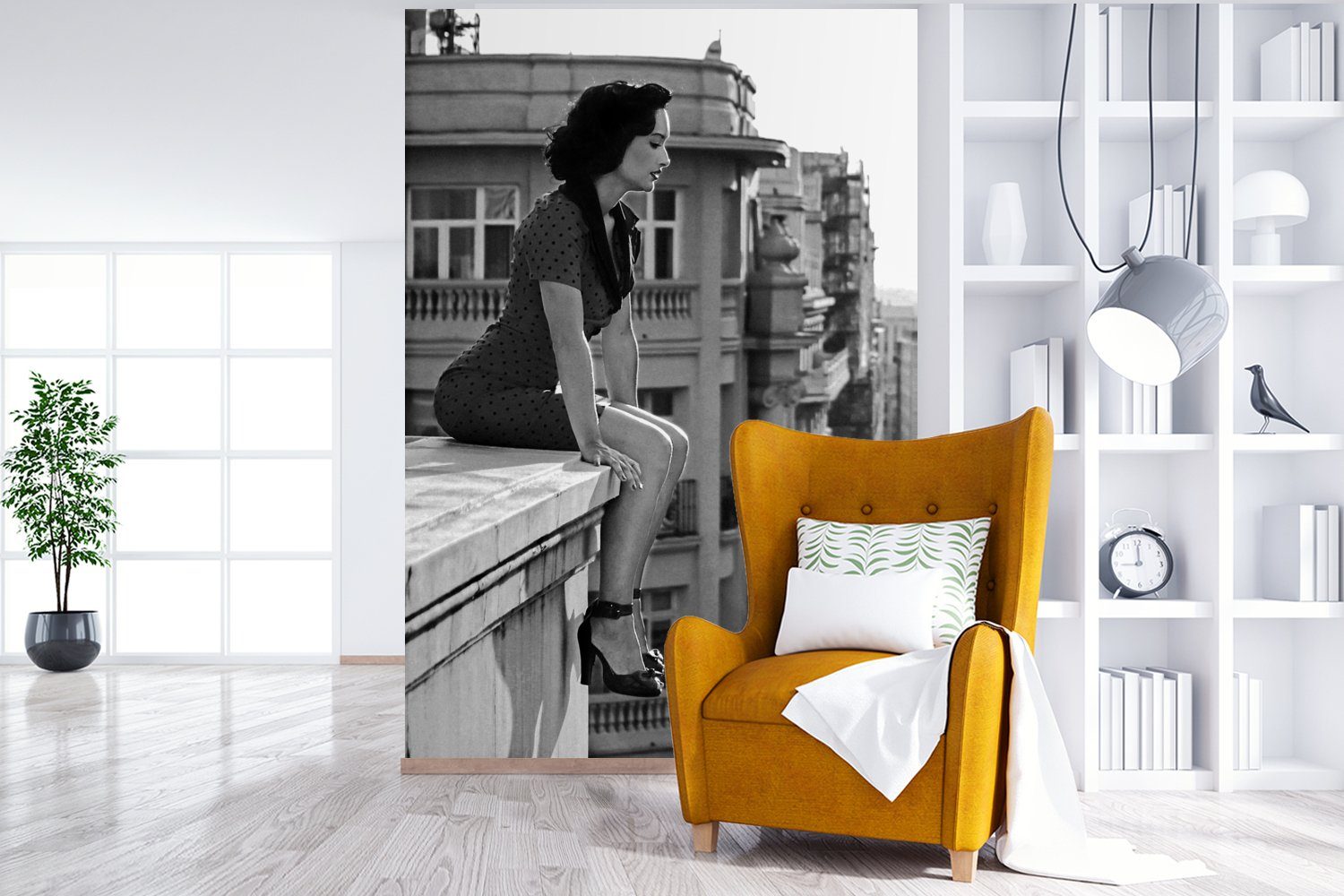 Tapete Frau, Architektur - für - Wohnzimmer, Montagefertig Fototapete Matt, Madrid Vinyl MuchoWow St), (3 Spanien - bedruckt, Wandtapete
