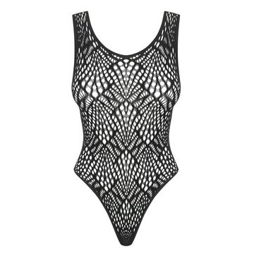 Obsessive Body Offener Tanga-Bodysuit mit auffälligem Rücken Dessous Spitze - Schwarz (1-tlg) Netz transparent