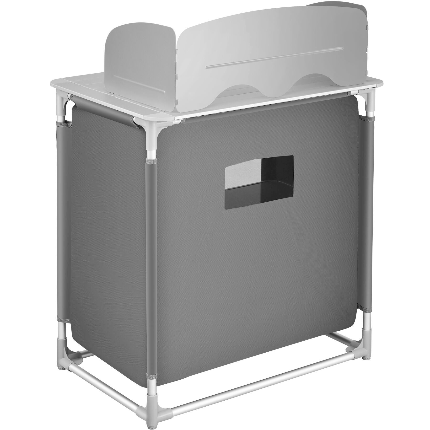 tectake Campingtisch Camping-Klapptisch, Maße: 76 x 53,5 x 107 cm, lässt sich falten (Outdoor-Tisch, 1-St., in grau), Wetterfest, mit 2 großen Fächern und Windschutz, mit Tragetasche
