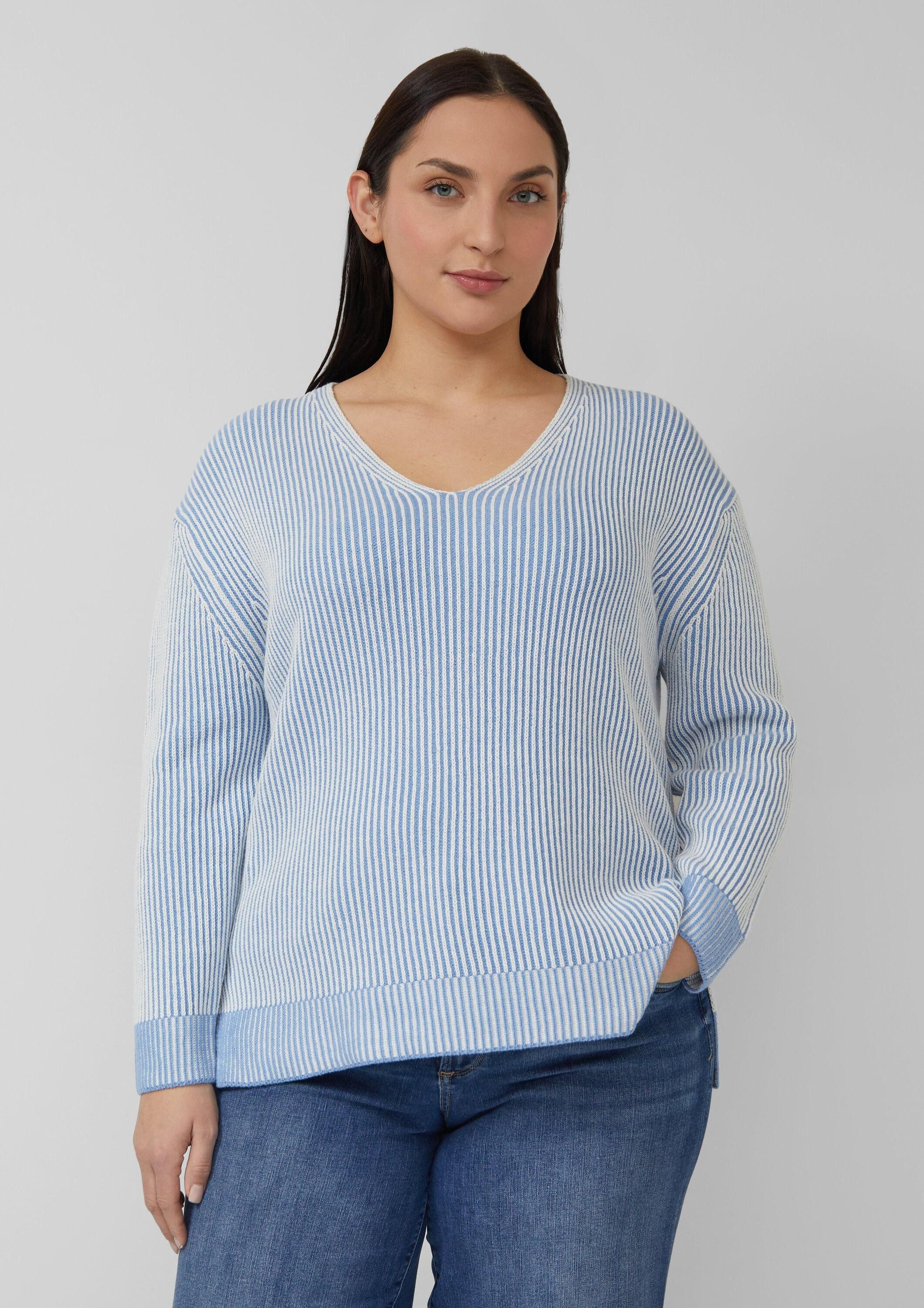 s.Oliver Longpullover Strickpullover Baumwollmix-Strickpullover mit V-Ausschnitt