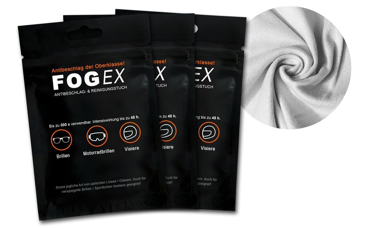 FOGEX Brille FOGEX, Trockenes Antibeschlag-Microfasertuch 3St, Brillentuch, Brillenputztuch, Mikrofasertuch, Putztuch für Brillen