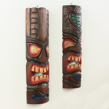 Oriental Galerie Dekofigur 2er Deko Masken Set aus Holz Tiki 50 cm (1 St), Holz Tiki Bar zum aufhängen