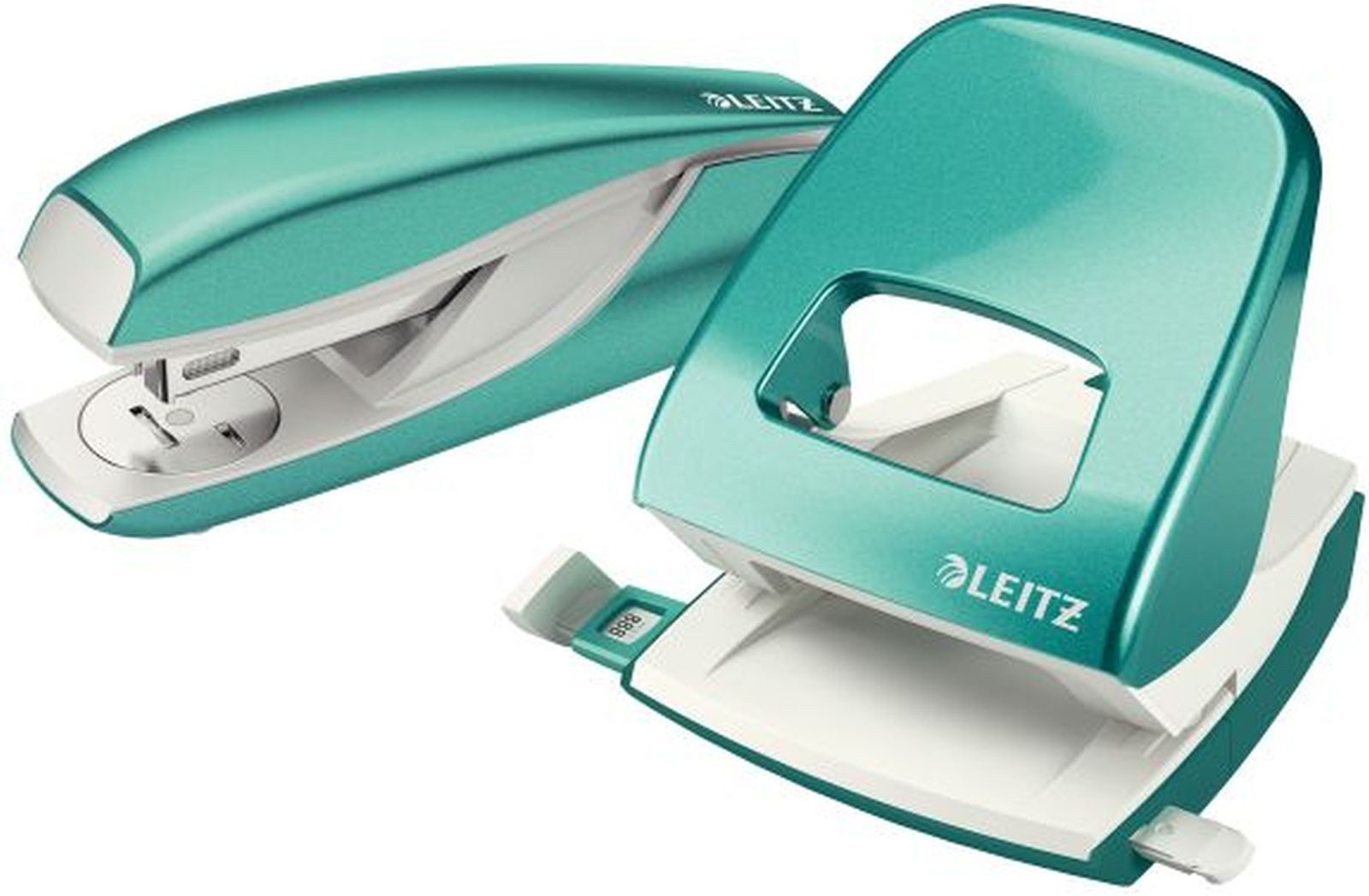 LEITZ Tischaufsatz Locher NeXXt 5008 und Heftgerät NeXXt 5502 im Set eisblau