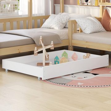 SOFTWEARY Hausbett Kinderbett mit 2 Schlafgelegenheiten und Lattenrost (90x200cm/70x140cm), Holzbett aus Kiefer