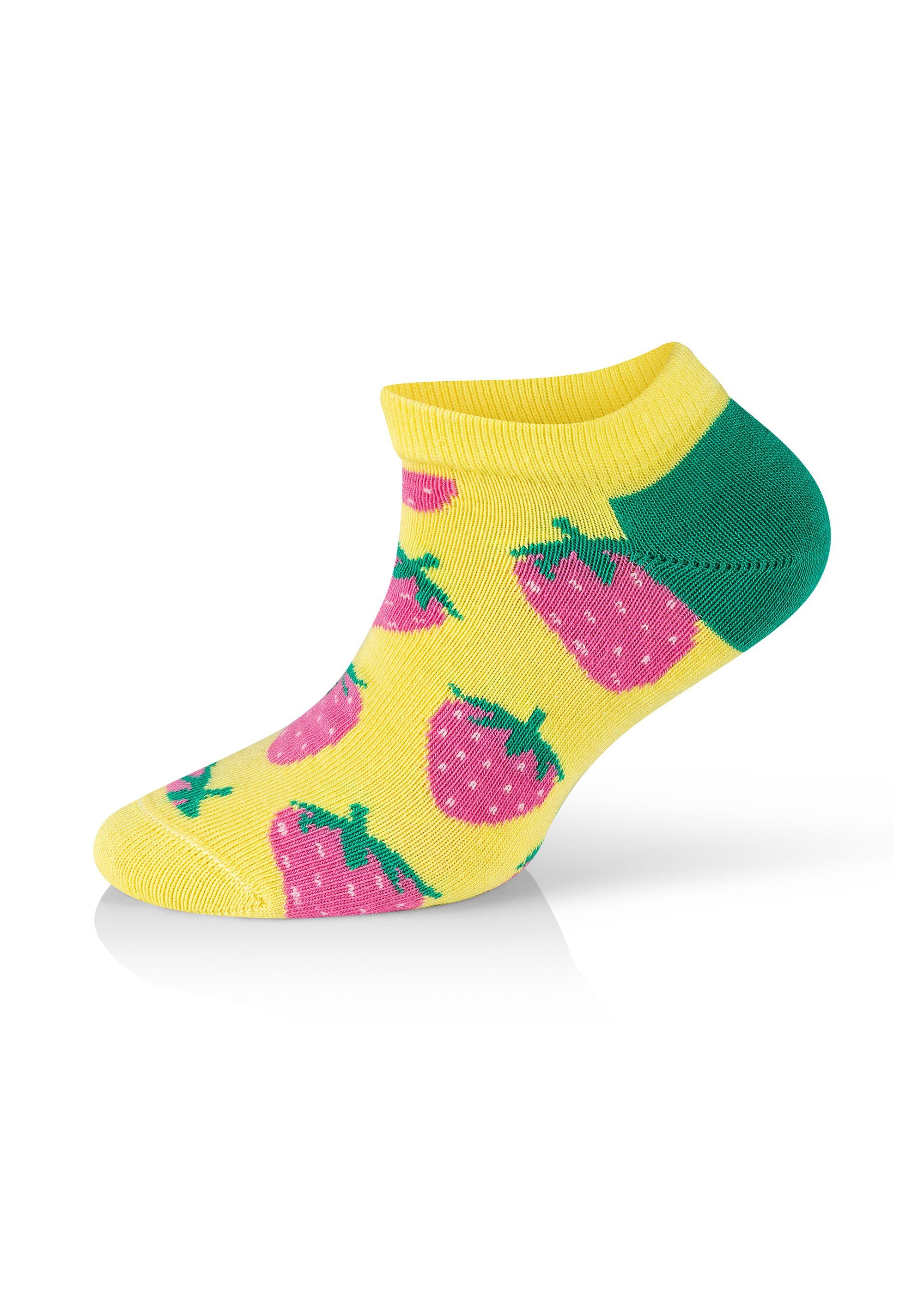 Kids Strawberry gekämmte Low Happy Daisy-Cloudy Sneakersocken Baumwolle Socks 4-Pack