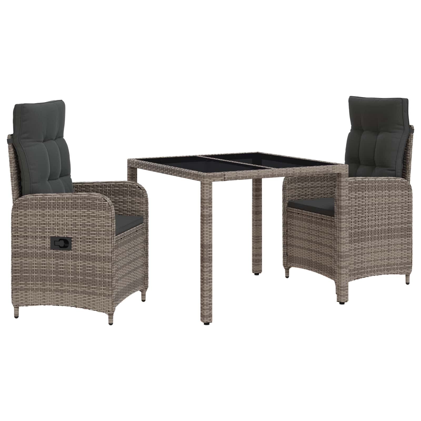 Garten-Essgruppe Outdoortisch-Set 3 stk. Hellgrau und Dunkelgrau Poly-Rattan
